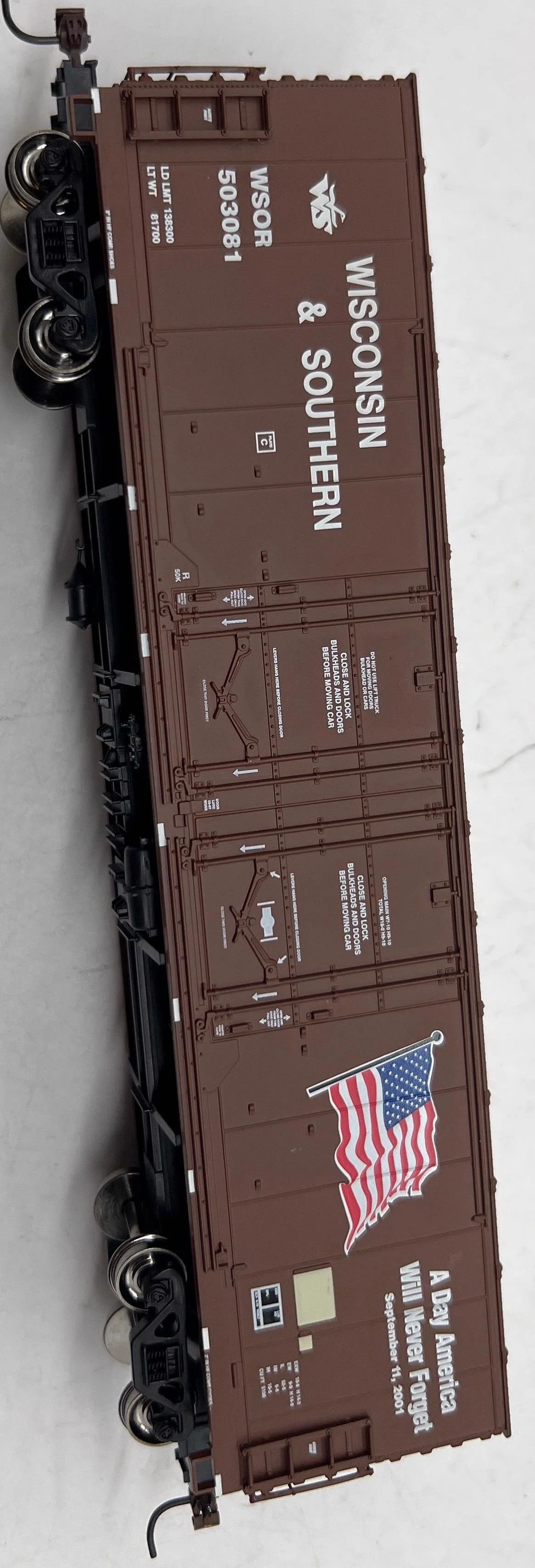 Athearn 96922 HO WSOR/Never Forget RTR 50' Double Door Plug Boxcar #503801 9/11 2001 tribute patriotic HO SCALE Like New - Image 2
