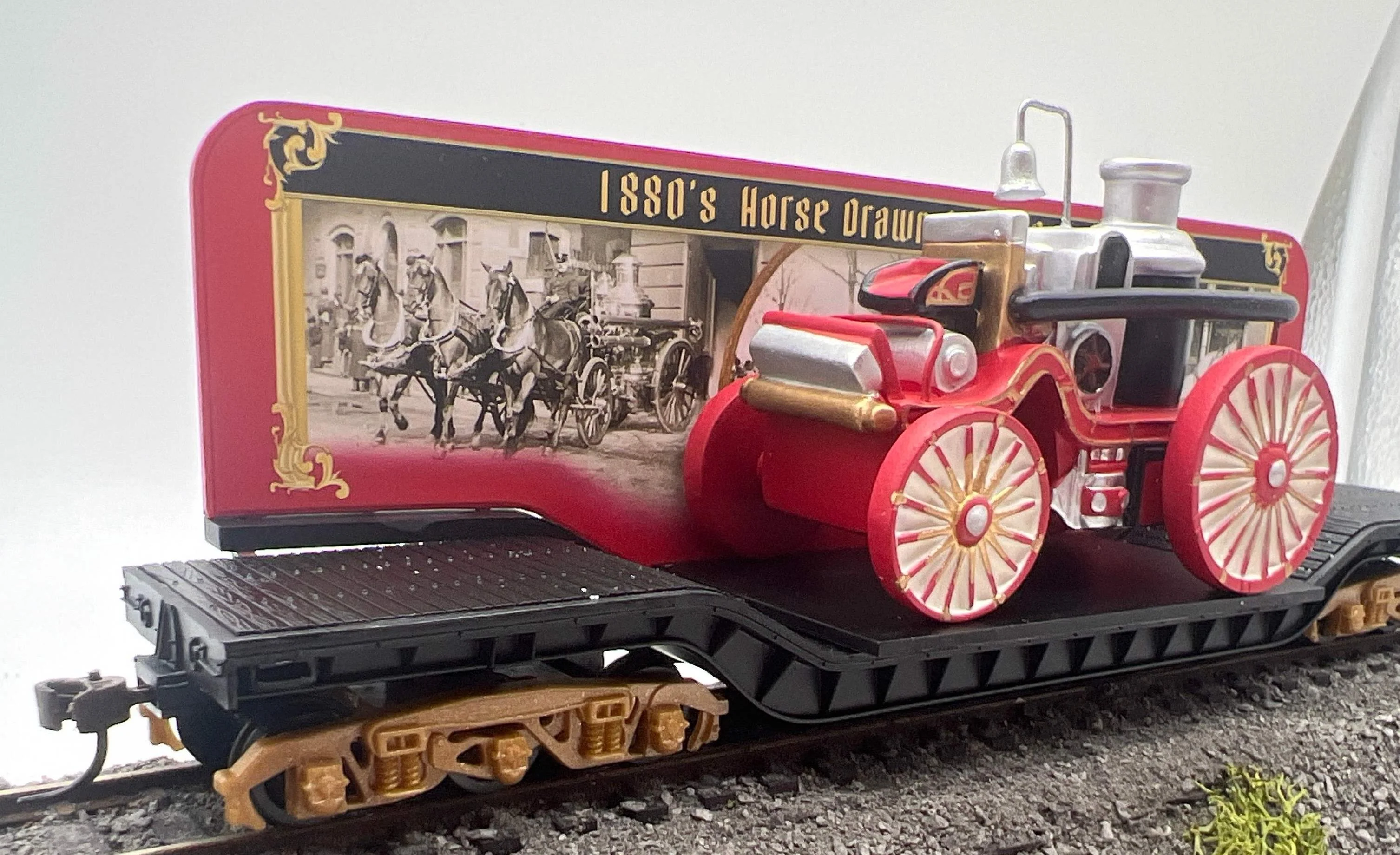 Hawthorne Village 1880's Steam pumper on Heavy Duty Flat Car On30 Scale Like New - Image 3