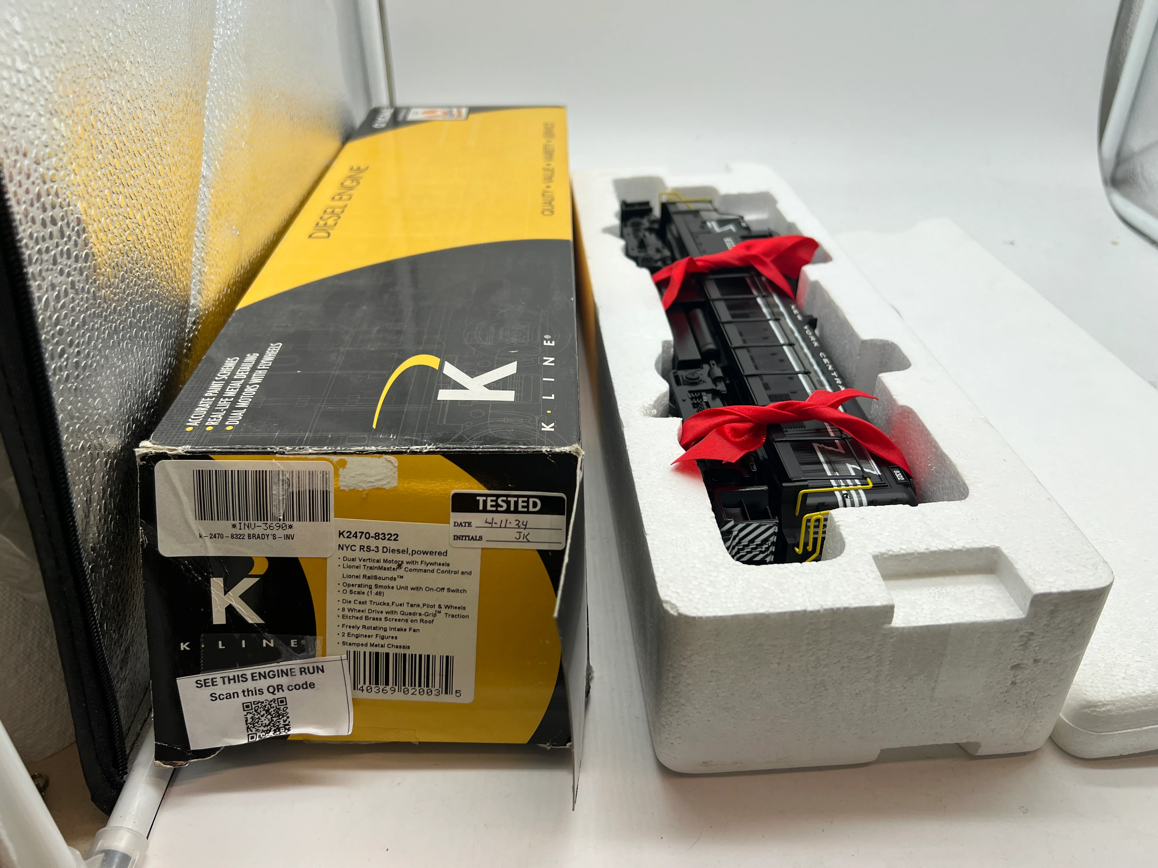 K-Line k2470-New York Central NYC RS-3 Powered Diesel Locomotive Engine #8322 w TMCC, Railsounds O SCALE Used Excellent - Image 8