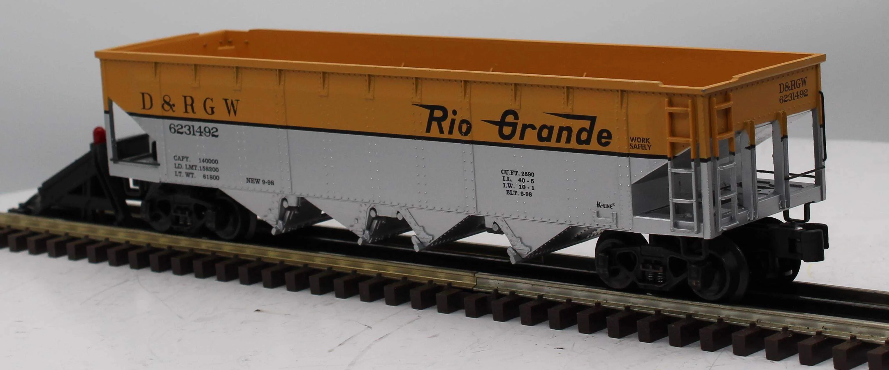 K-Line K623-1492 D&RGW classic 4 Bay Hopper O SCALE Like New - Image 3