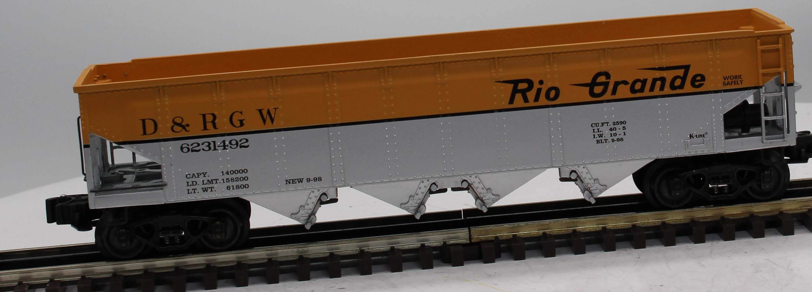 K-Line K623-1492 D&RGW classic 4 Bay Hopper O SCALE Like New - Image 6