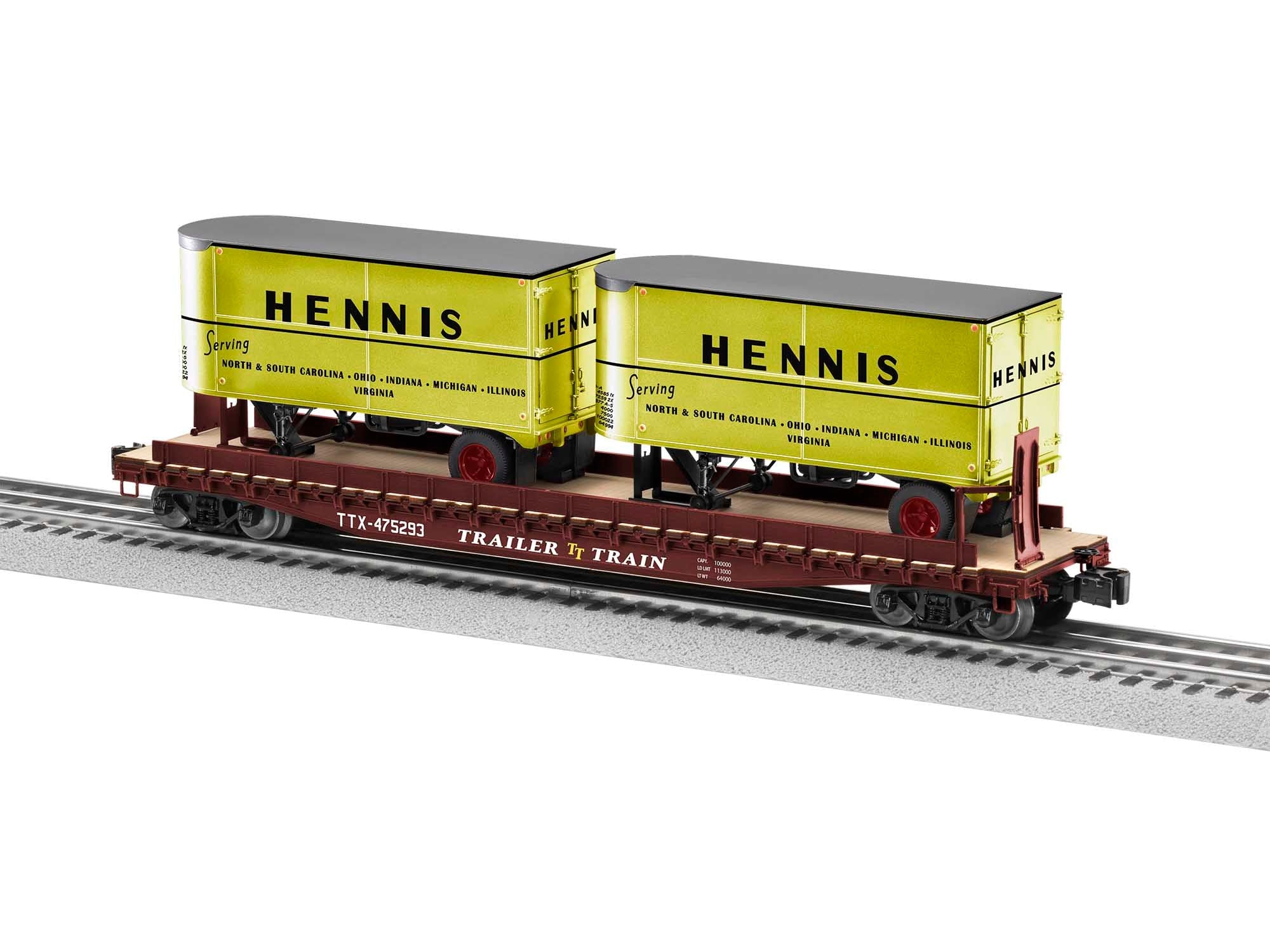 Lionel 2026642 TRAILER TRAIN / HENNIS 50' FLATCAR W/ 20' TRAILERS #475293 O SCALE NEW