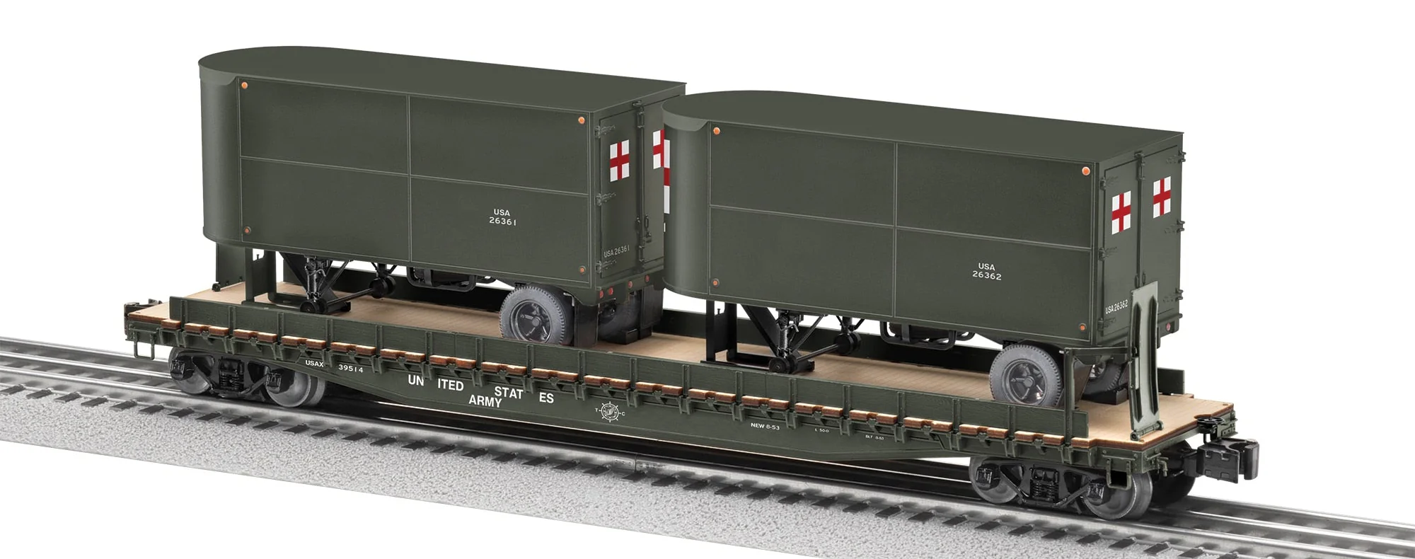 Lionel 2526360 US ARMY TOFC # W/2 TRAILERS #39514 O SCALE LIMITED NEW