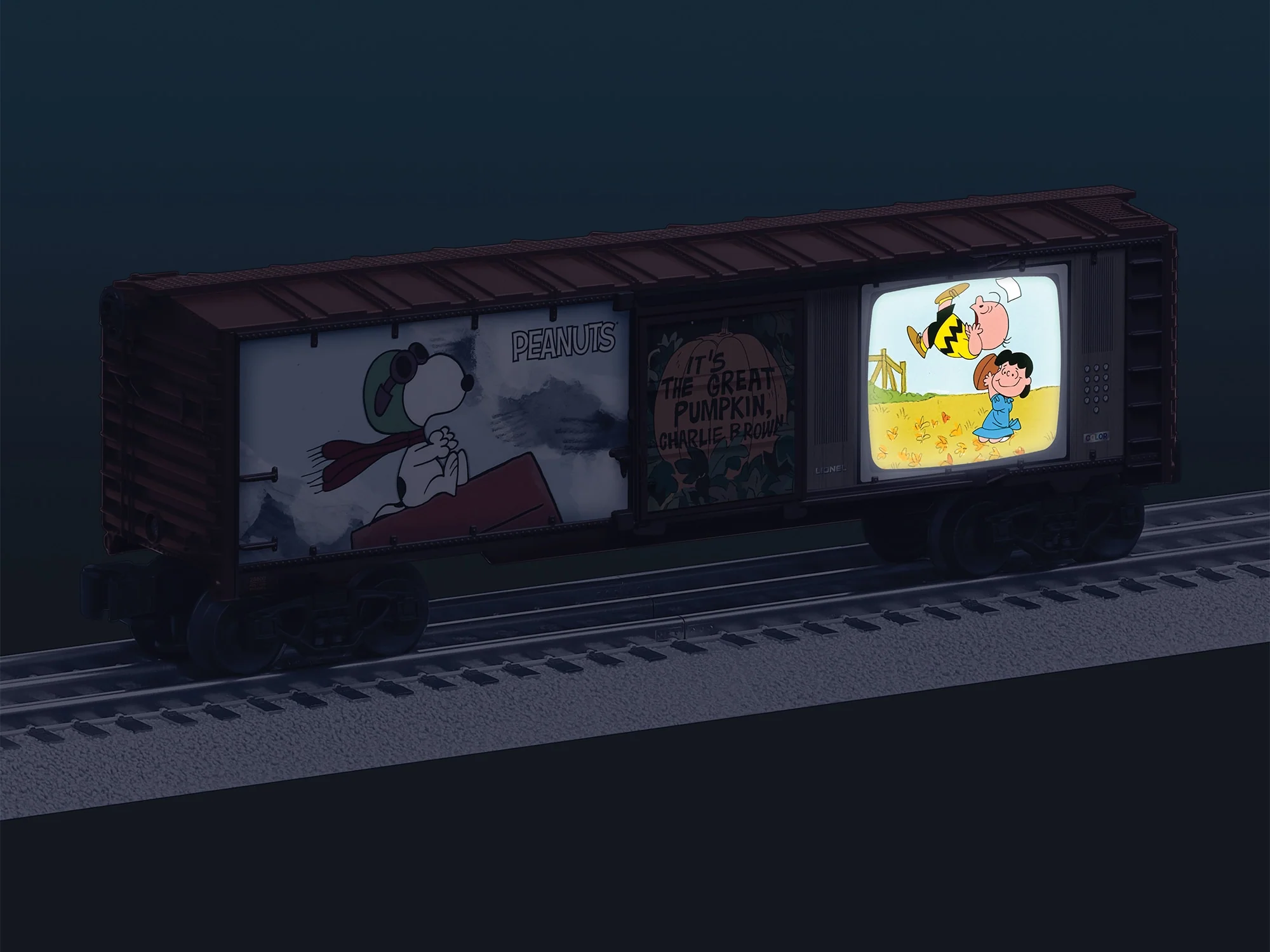 Lionel 2528800 PEANUTS "It's The Great Pumpkin Charlie Brown" Illuminated TV Boxcar Halloween limited O SCALE NEW