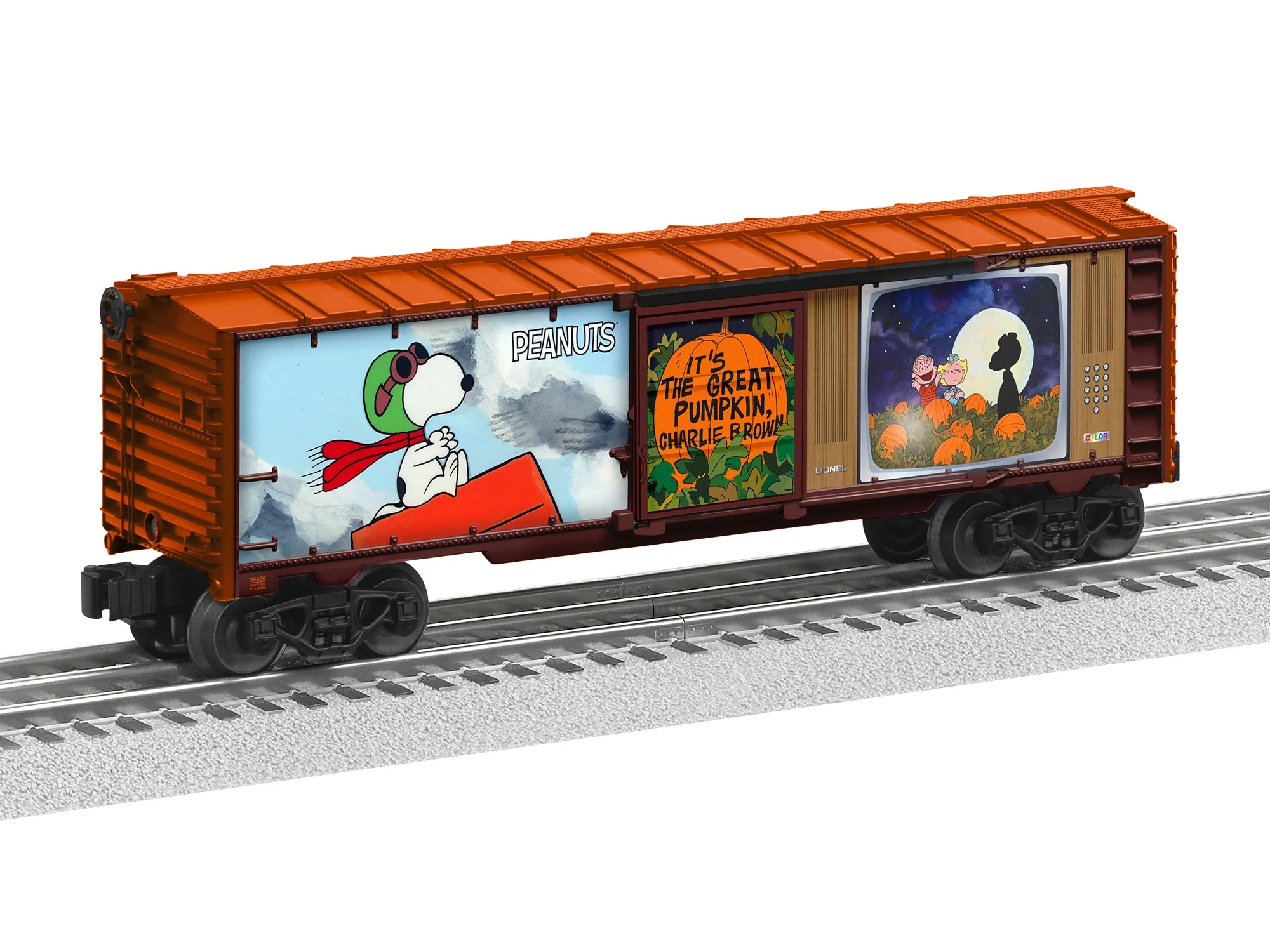 Lionel 2528800 PEANUTS "It's The Great Pumpkin Charlie Brown" Illuminated TV Boxcar Halloween limited O SCALE NEW - Image 3