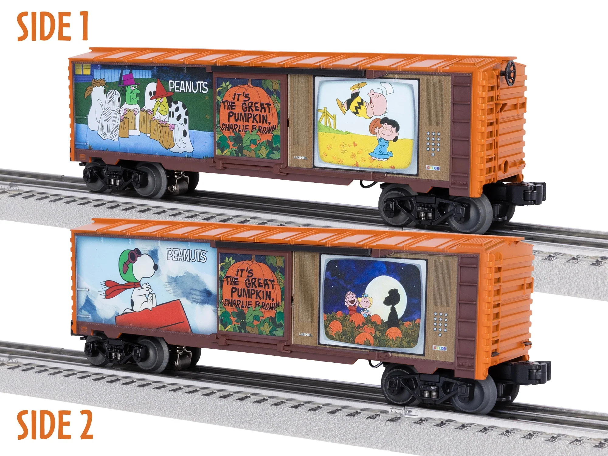 Lionel 2528800 PEANUTS "It's The Great Pumpkin Charlie Brown" Illuminated TV Boxcar Halloween limited O SCALE NEW - Image 6