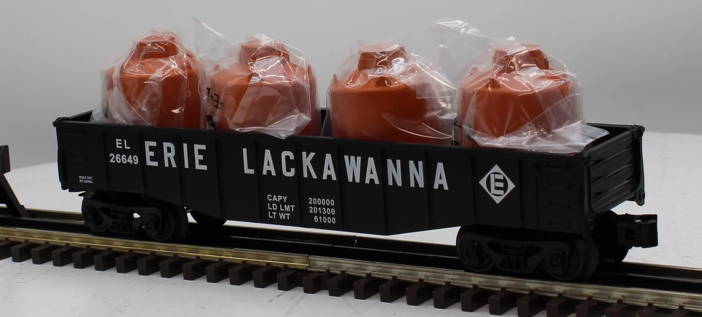 Lionel 6-26649 ERIE LACKAWANNA Gondola w/ 4 Canisters O Scale Like New - Image 4
