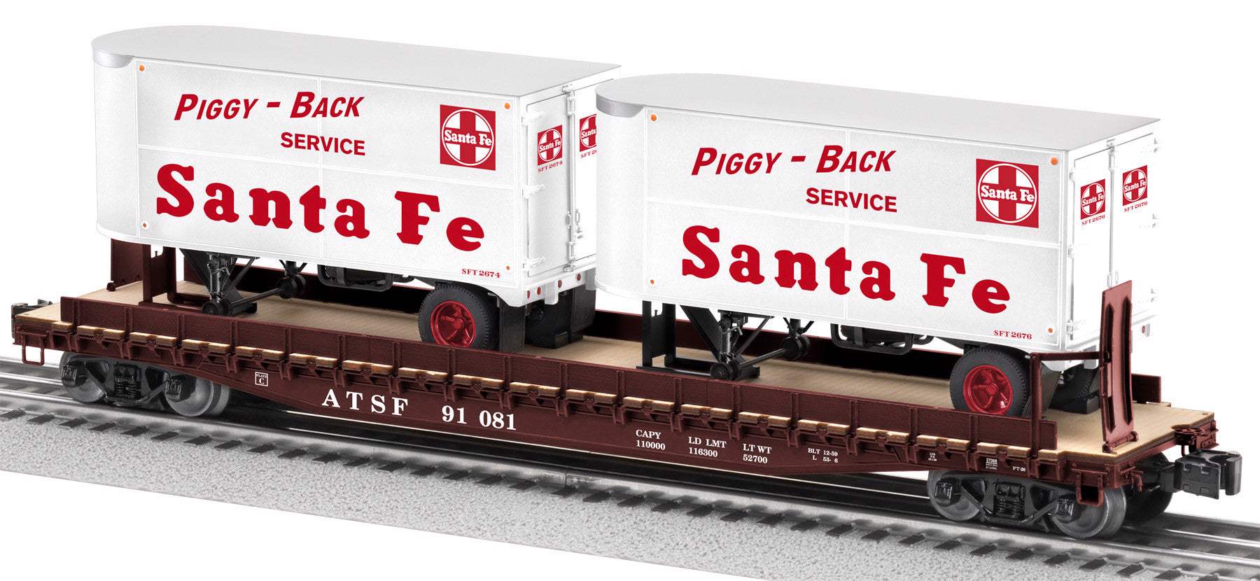 Lionel 6-27068 Santa Fe Scale PS-4 Flatcar with Piggyback Trailers O SCALE NEW