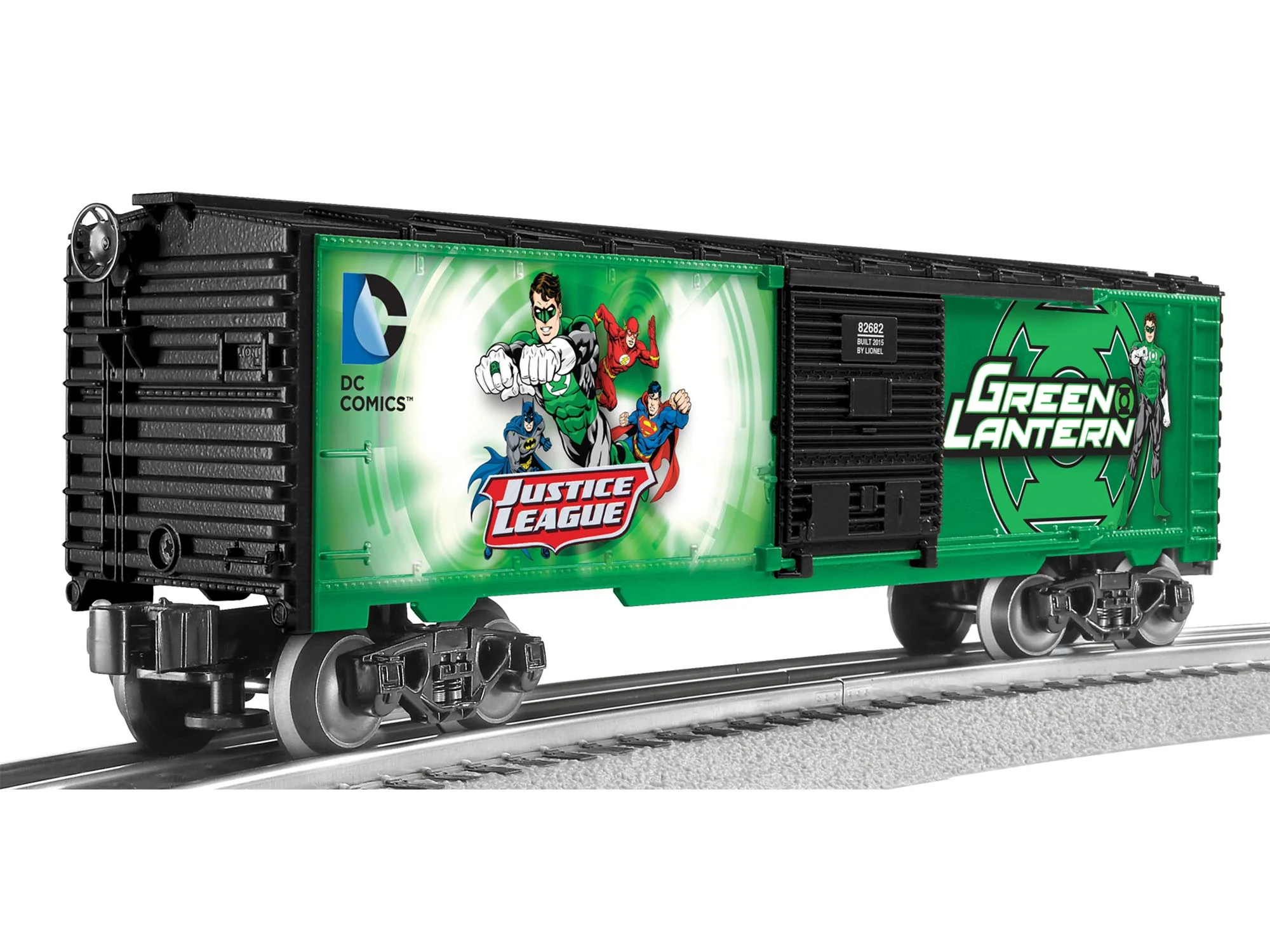 Lionel 6-82684 SUPERMAN/GREEN LANTERN JUSTICE LEAGUE BOXCAR 2-PACK O SCALE NEW - Image 2