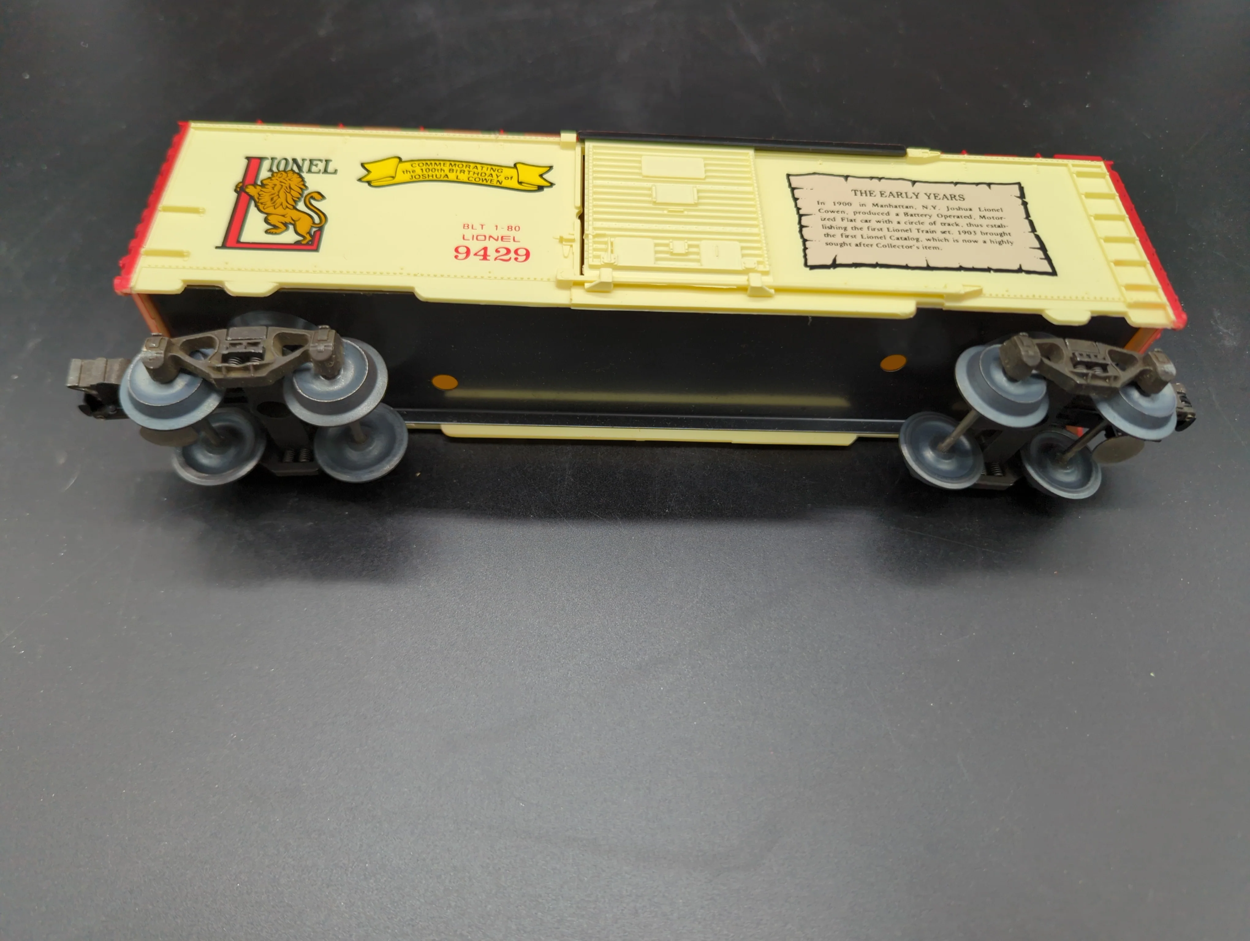 Lionel 6-9429 box car Joshua Cowen the early years 9429. O scale. Like New - Image 4