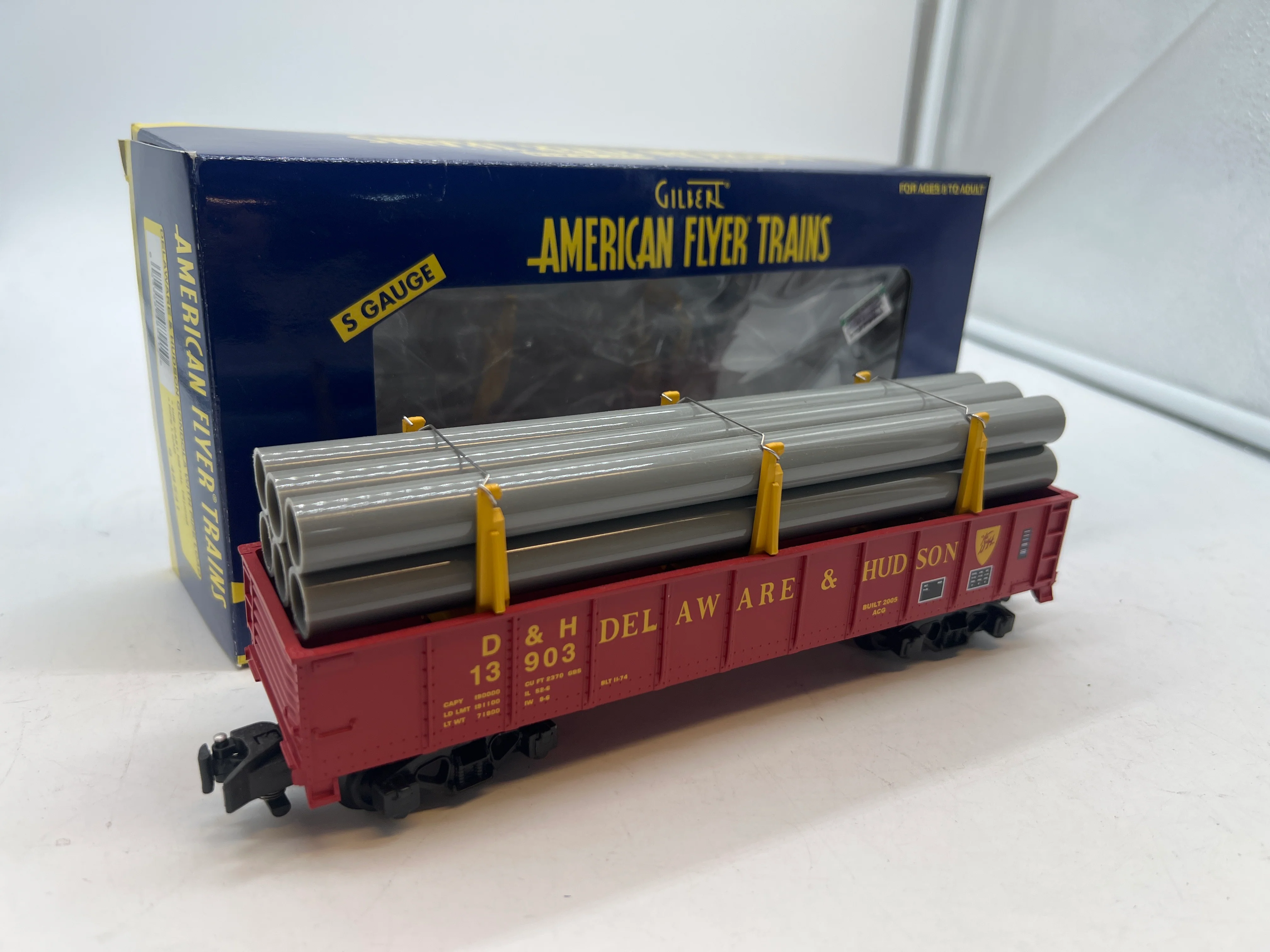 Lionel American Flyer AF 6-48541 Delaware & Hudson Gondola with Pipe Load S SCALE Like New - Image 2