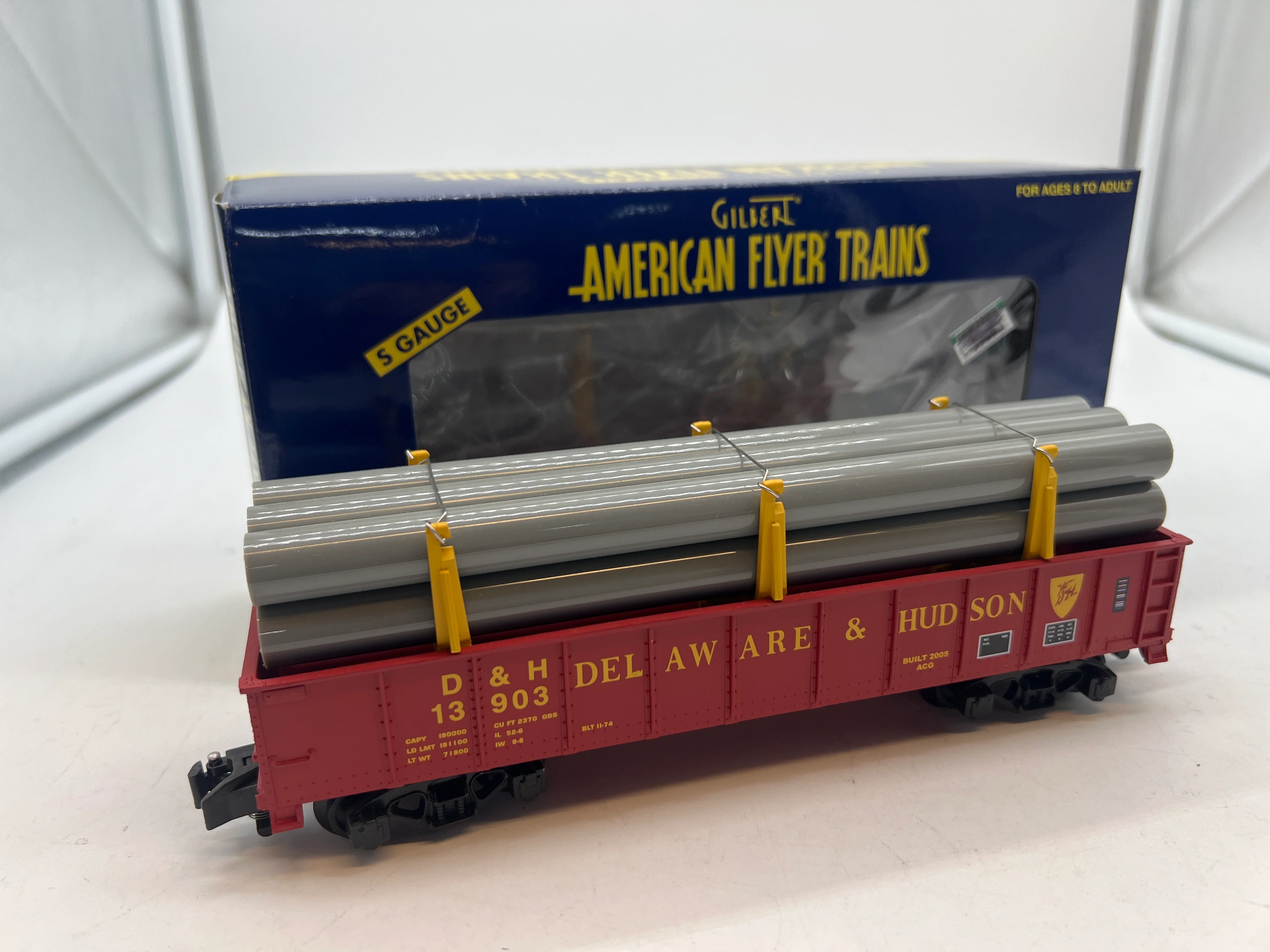 Lionel American Flyer AF 6-48541 Delaware & Hudson Gondola with Pipe Load S SCALE Like New - Image 3