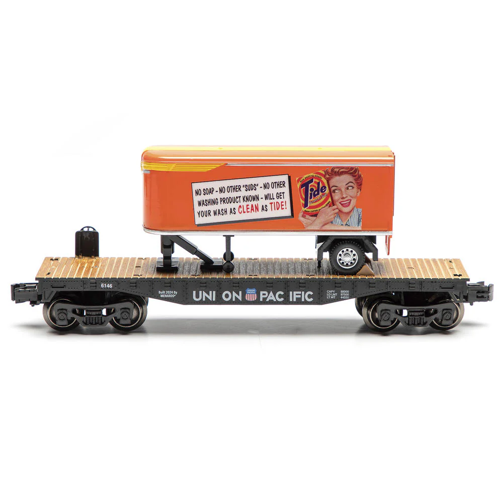 Menards 275-9386 Union Pacific UP 2-Piece 10-1/2" Flatcar with 1954 GMC Tide Tractor & Trailer Set O Scale NEW - Image 6