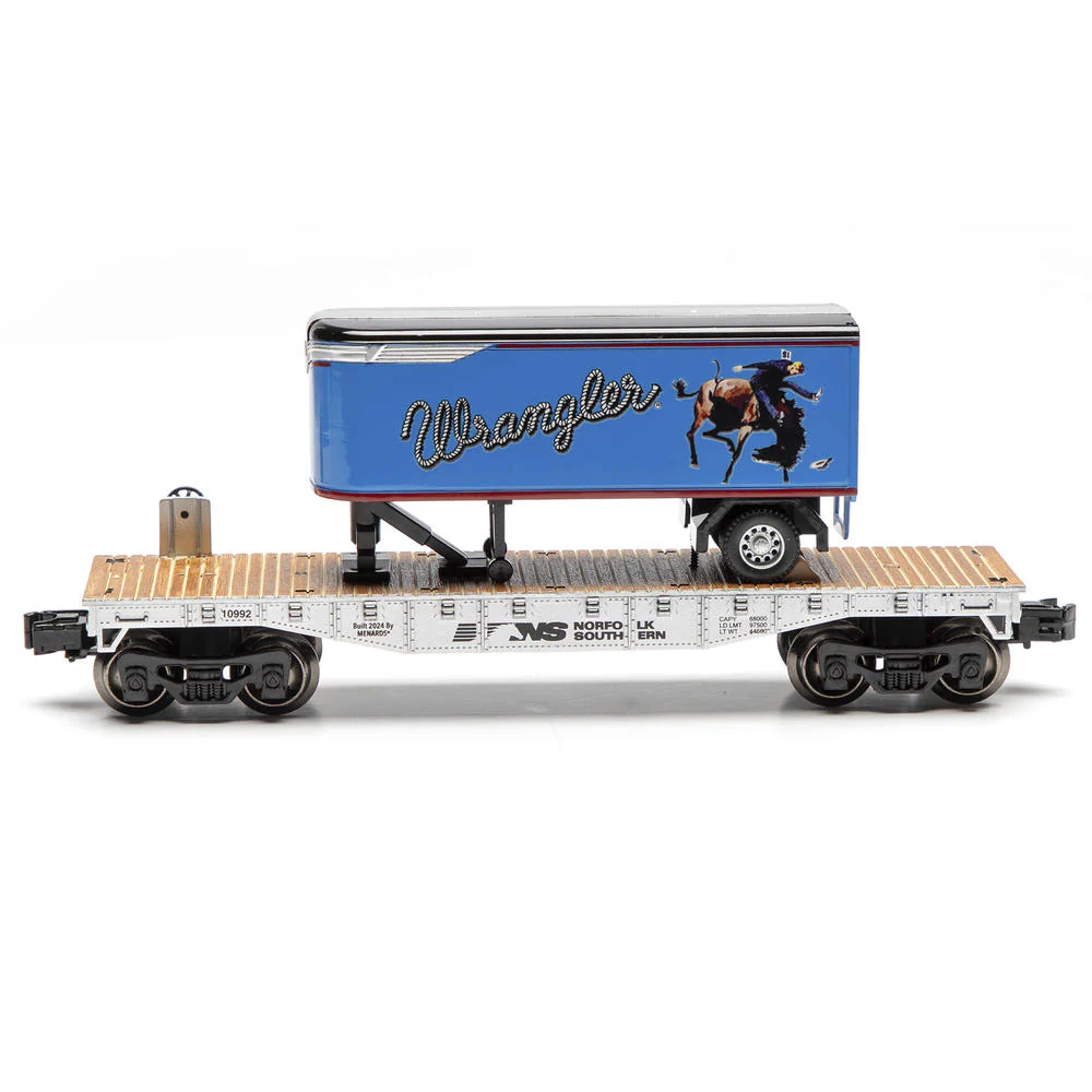 Menards 275-9392 Norfork Southern NS 2-Piece Flatcar with 1954 GMC Wrangler Tractor & Trailer Set O Scale NEW limited - Image 5