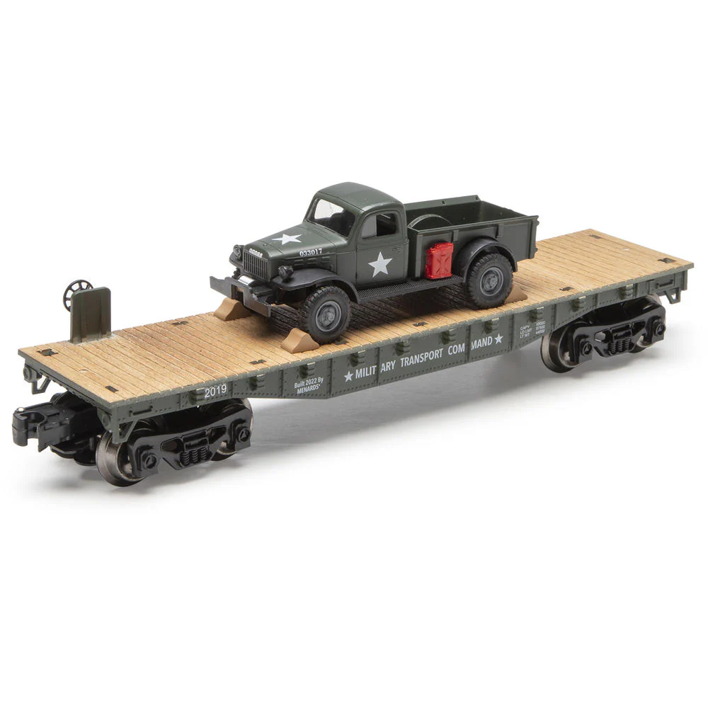 Menards 279-9433 Army Flatcar with 1947 Power Wagon O SCALE NEW