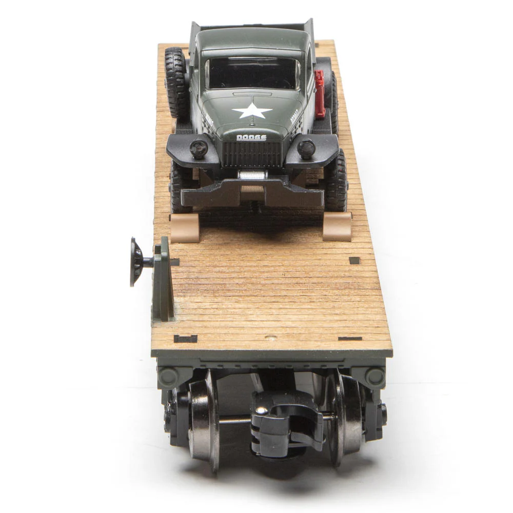 Menards 279-9433 Army Flatcar with 1947 Power Wagon O SCALE NEW - Image 2