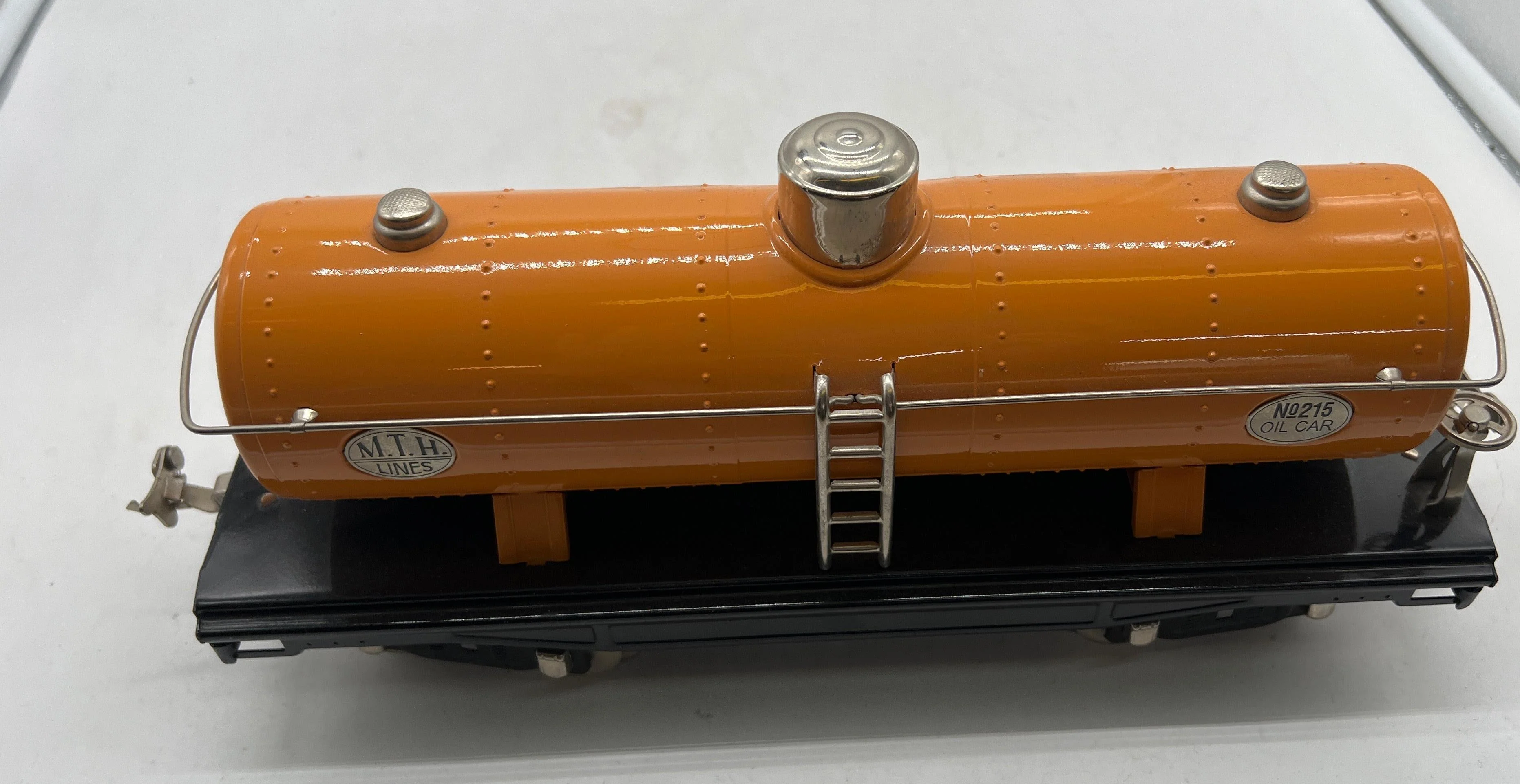 MTH 10-1050 Tank Car Tinplate Traditions Orange w/ Nickel Trim Standard Gauge Used Excellent - Image 5