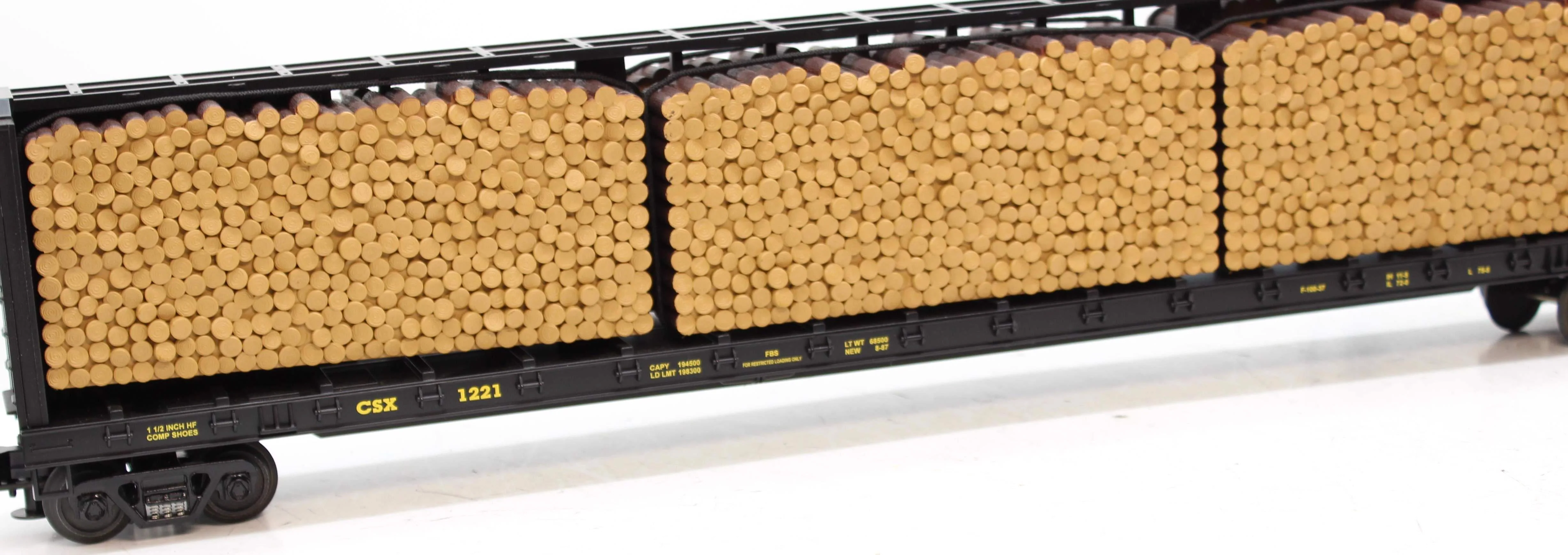 MTH 20-98211 CSX Center I Beam FlatCar W/log load O SCALE Like New - Image 6