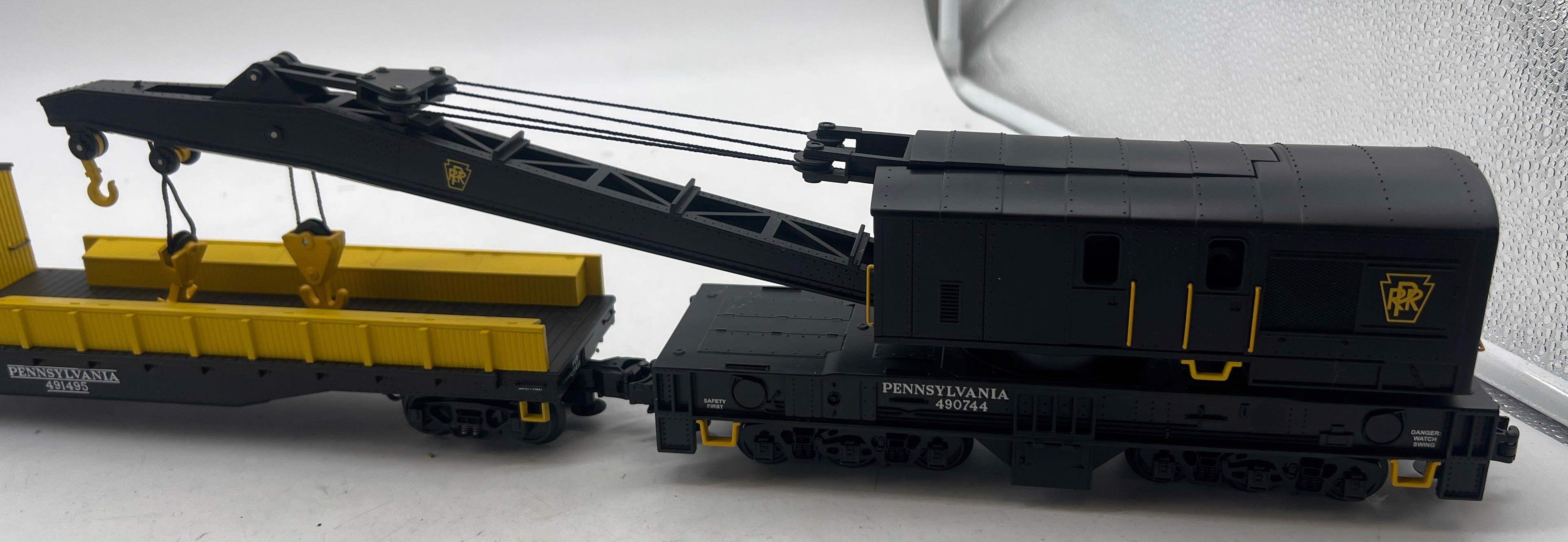 MTH 20-98298, 20-98302 Pennsylvania PRR Crane Car and Crane Tender (Set of 2) O Scale Used Excellent - Image 4