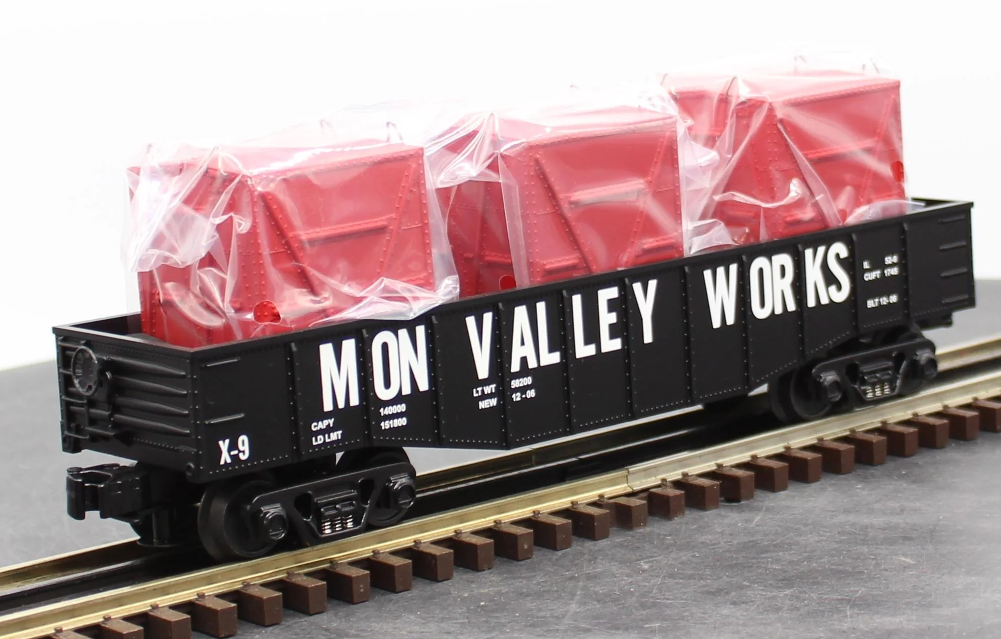 MTH 30-4159B RAILKING Mon Valley Works Gondola with (3) LCL Containers O SCALE Like New - Image 6