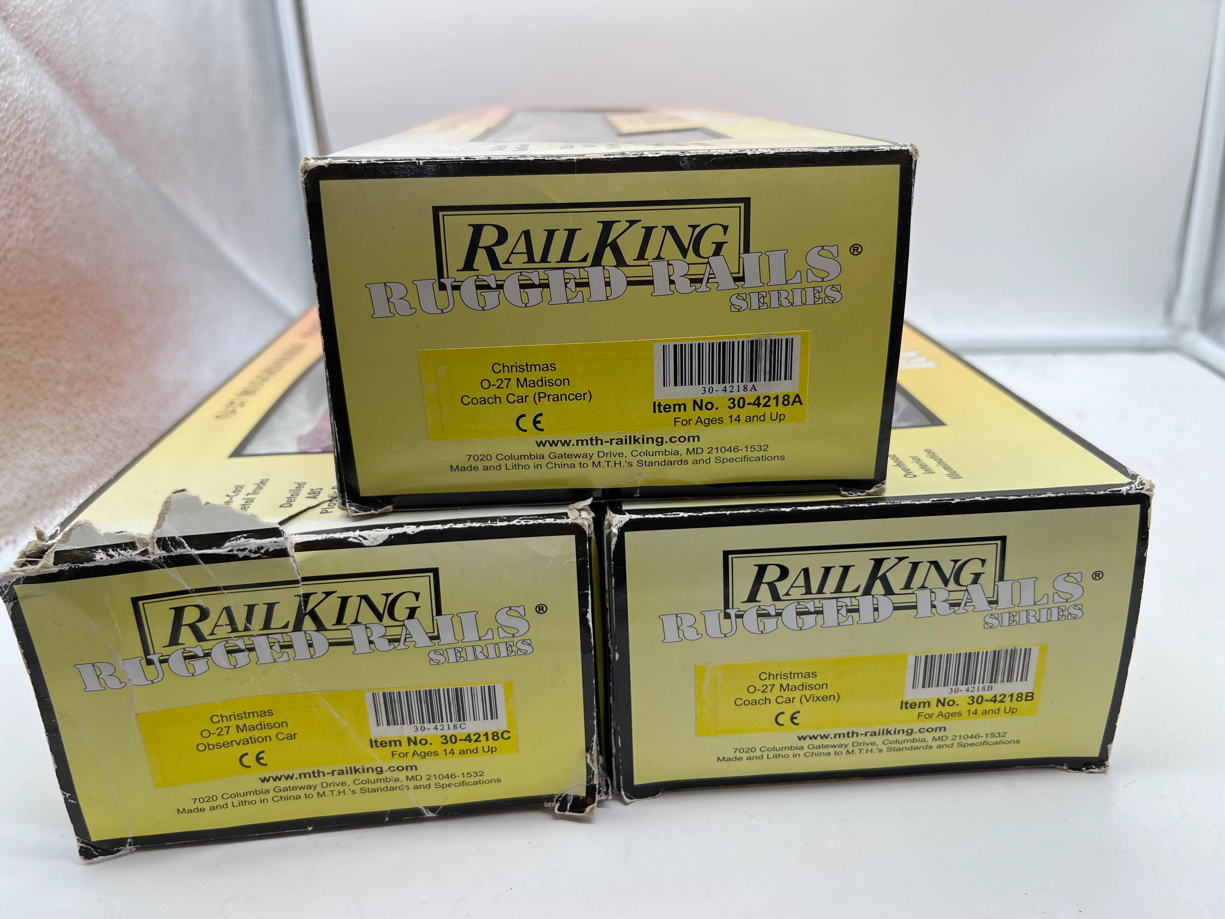 MTH 30-4218A, 30-4218B, 30-4218C Railking (Set of 3) O-27 Christmas Express Lines Passenger Car Set O Scale NEW Damaged Box - Image 11