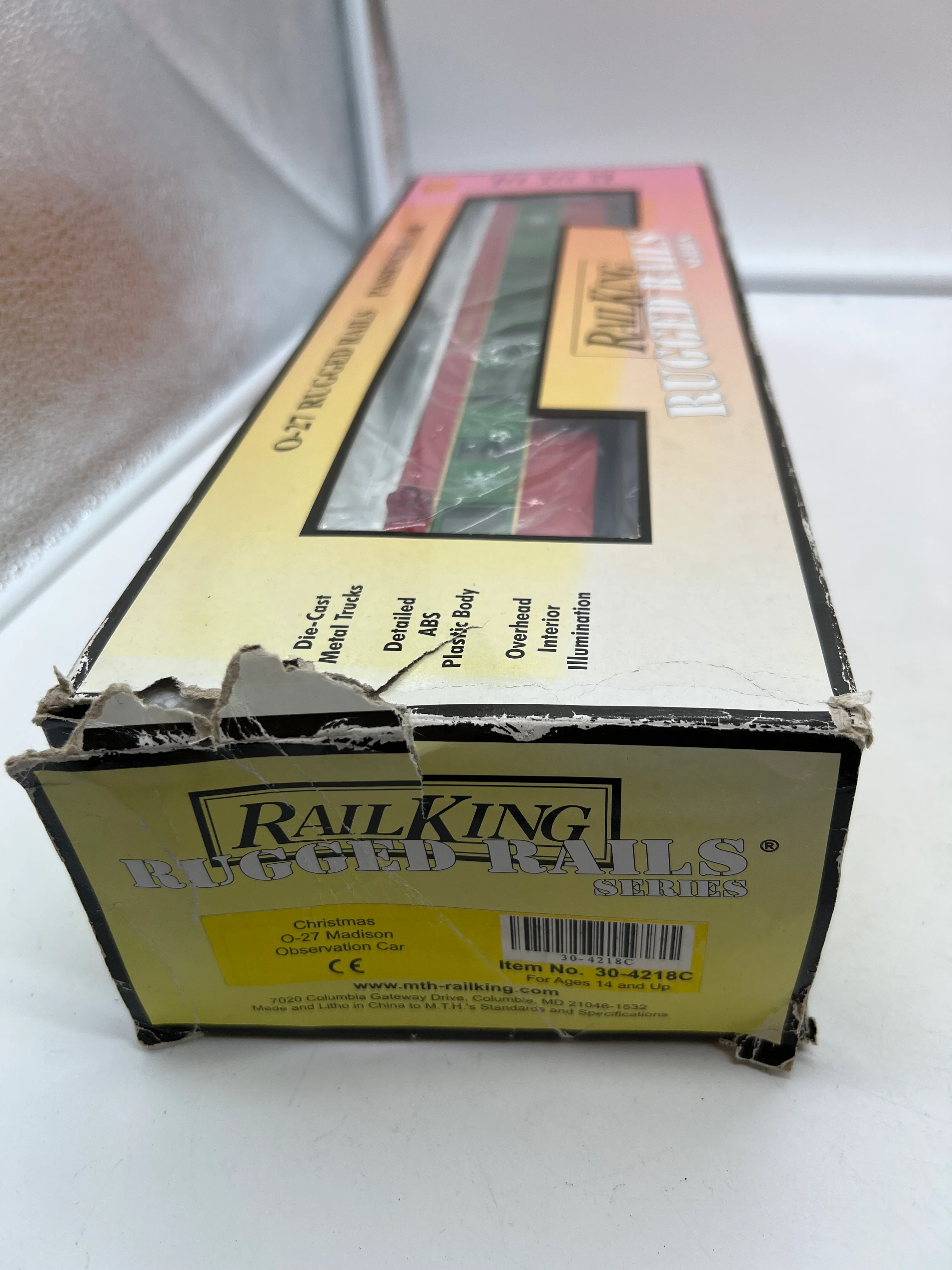 MTH 30-4218A, 30-4218B, 30-4218C Railking (Set of 3) O-27 Christmas Express Lines Passenger Car Set O Scale NEW Damaged Box - Image 12