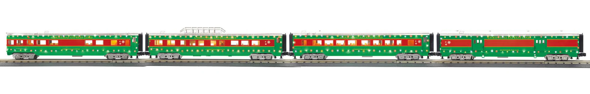 MTH 30-68286 Christmas 4-Car 60 Streamlined Passenger Set w/LED Lights, 30-68287 Sleeper / Diner, 30-68288 Coach, 30-68289 Full Length Vista Dome (Set of 4) Limited O Scale NEW - Image 2