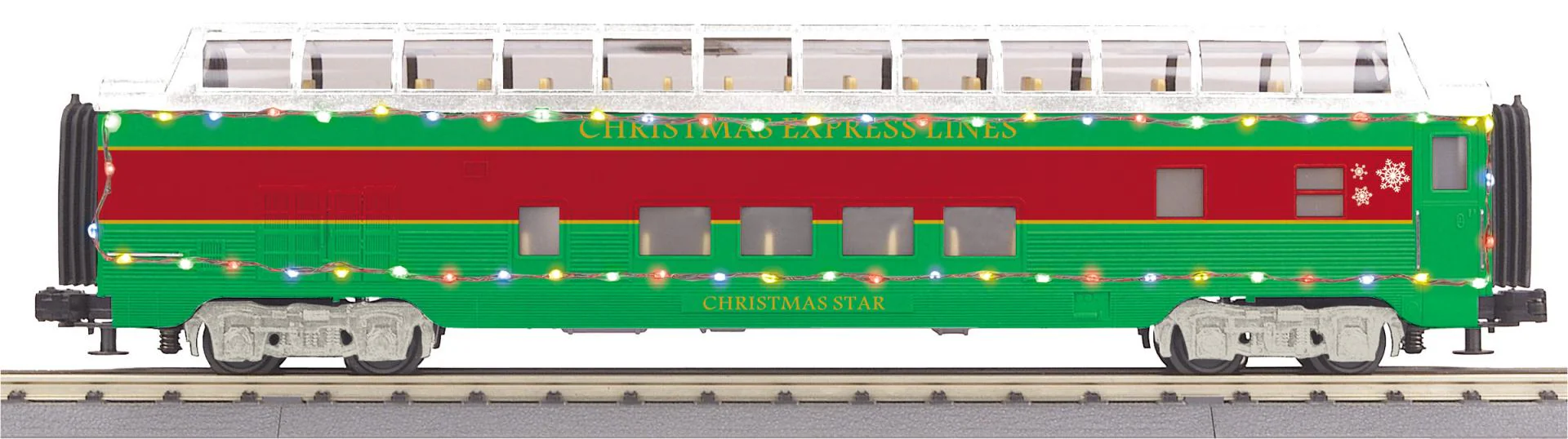 MTH 30-68286 Christmas 4-Car 60 Streamlined Passenger Set w/LED Lights, 30-68287 Sleeper / Diner, 30-68288 Coach, 30-68289 Full Length Vista Dome (Set of 4) Limited O Scale NEW - Image 5