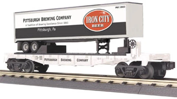 MTH 30-76110 Iron City Flat Car with Trailer O Scale New