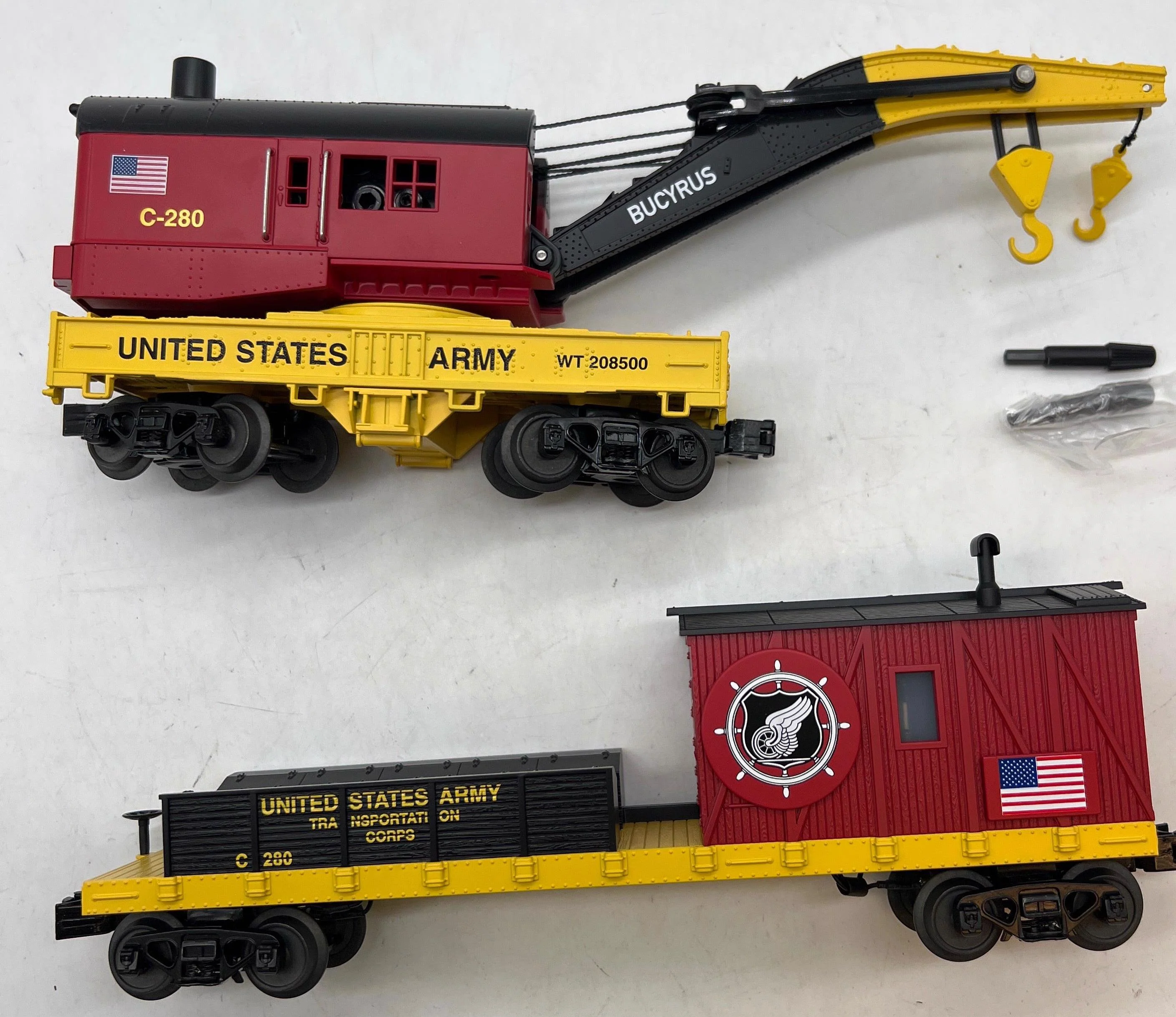 MTH 30-79389, 30-79385 US Army Crane Tender and Crane Car (Set of 2) O Scale Like New - Image 4