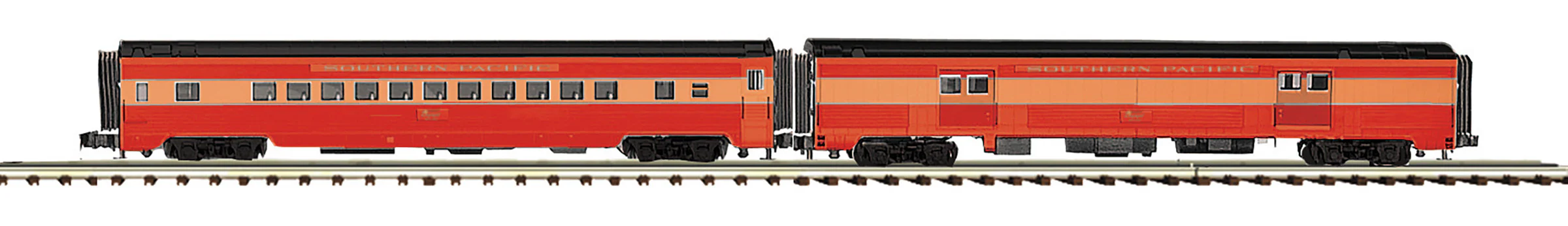 MTH Premier 20-64240 Southern Pacific 2-Car 70 Streamlined Baggage/Coach Passenger Set #6644/#2387. O SCALE NEW