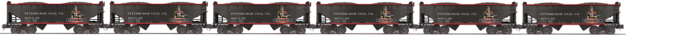 MTH Premier 20-92091 Pittsburgh Champion 2 Bay Offset Hopper Car 6 car set o scale new