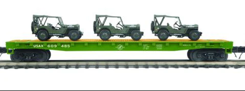 MTH Premier 20-92239D U.S. Army Flat Car w/(3) Military Transport Vehicles O Scale NEW