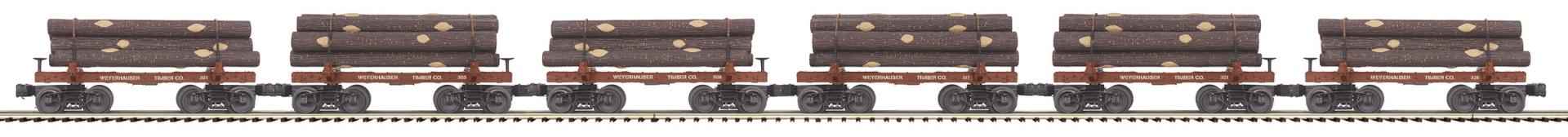 MTH Premier 20-92328 Weyerhaeuser O Scale Premier 6-Car Skeleton Flat Car Set w/Log Load O SCALE NEW