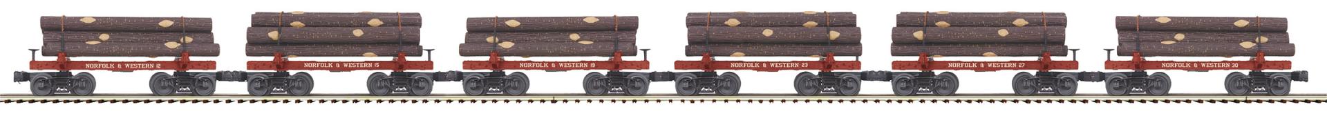 MTH Premier 20-92331 Norfolk & Western O Scale Premier 6-Car Skeleton Flat Car Set w/Log Load o scale NEW