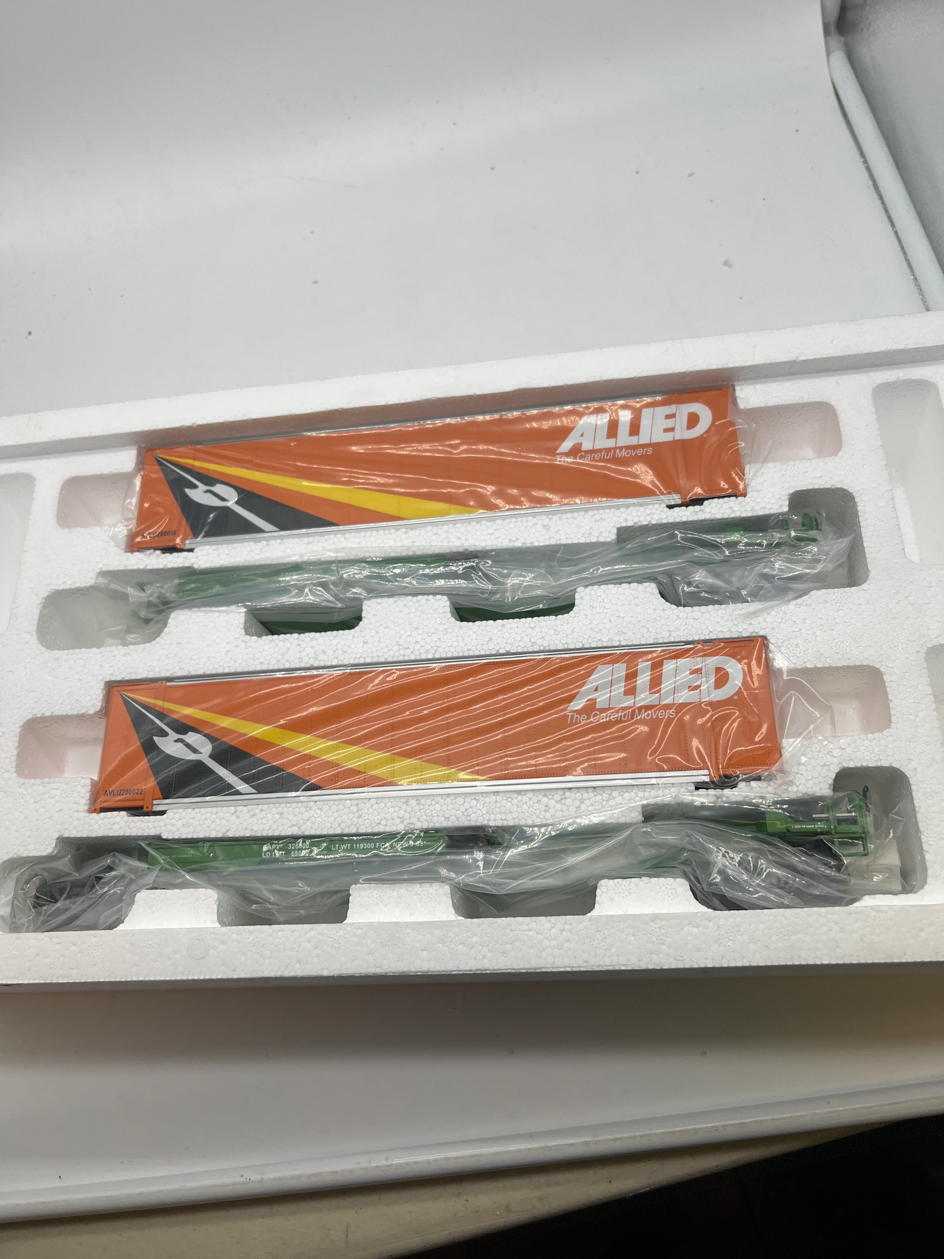 MTH Premier 20-95055 Burlington Northern 2-Car Spine Car Set w/(2) 48' Containers O SCALE NEW Damaged Box - Image 2