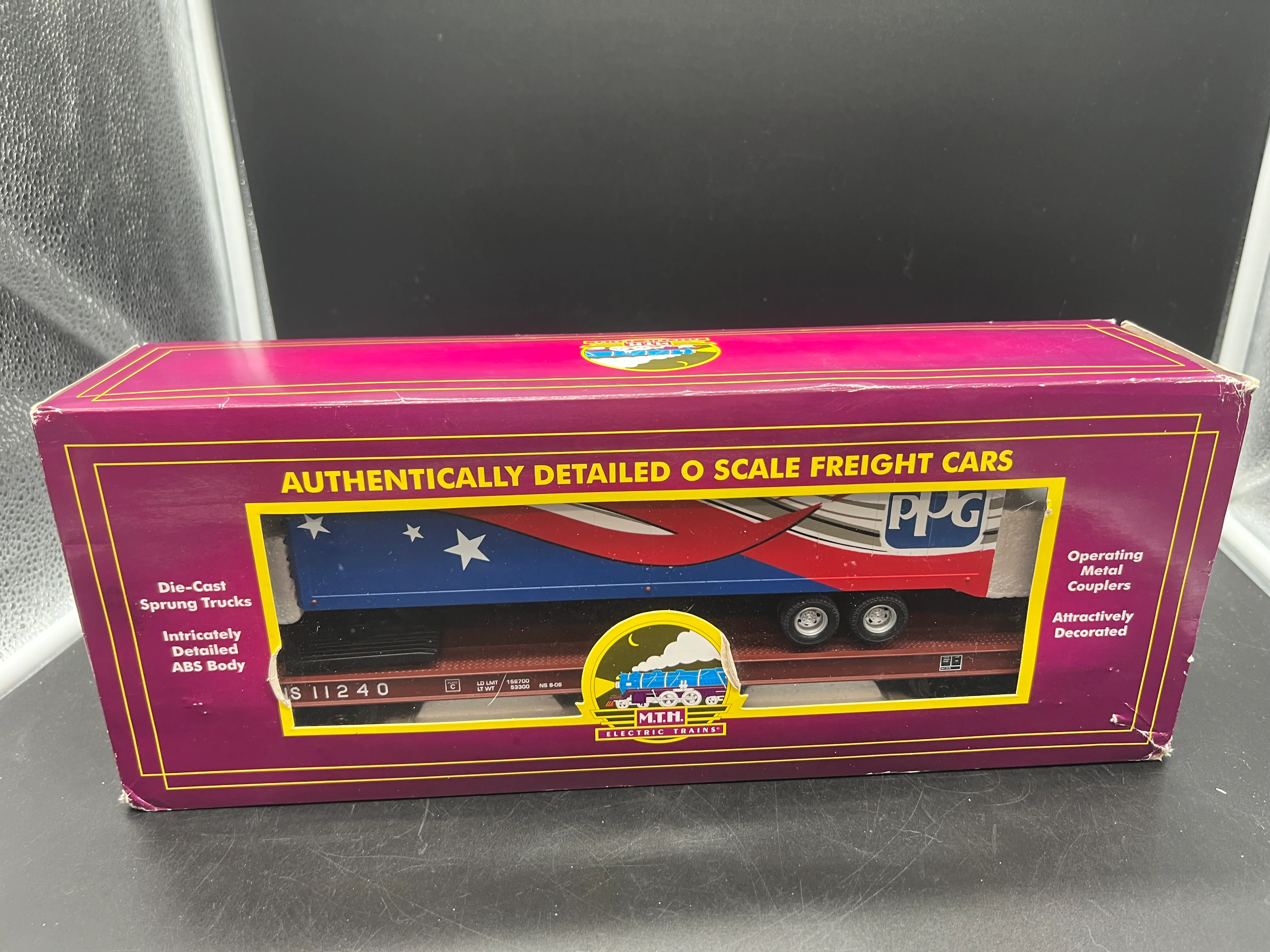 MTH Premier 20-95274 Norfolk Southern Flat Car w/ 40 Trailer - (PPG Trailer on Tuscan Flat Car - TCA 2017 Convention) O SCALE Used Excellent - Image 16