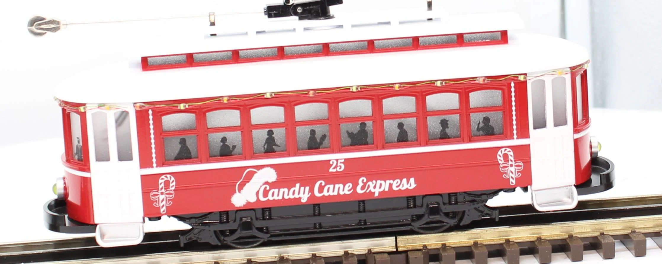 MTH Railking 30-5237 Christmas Bump-n-Go Trolley With LED Lights Candy Cane Express O SCALE Like New - Image 2