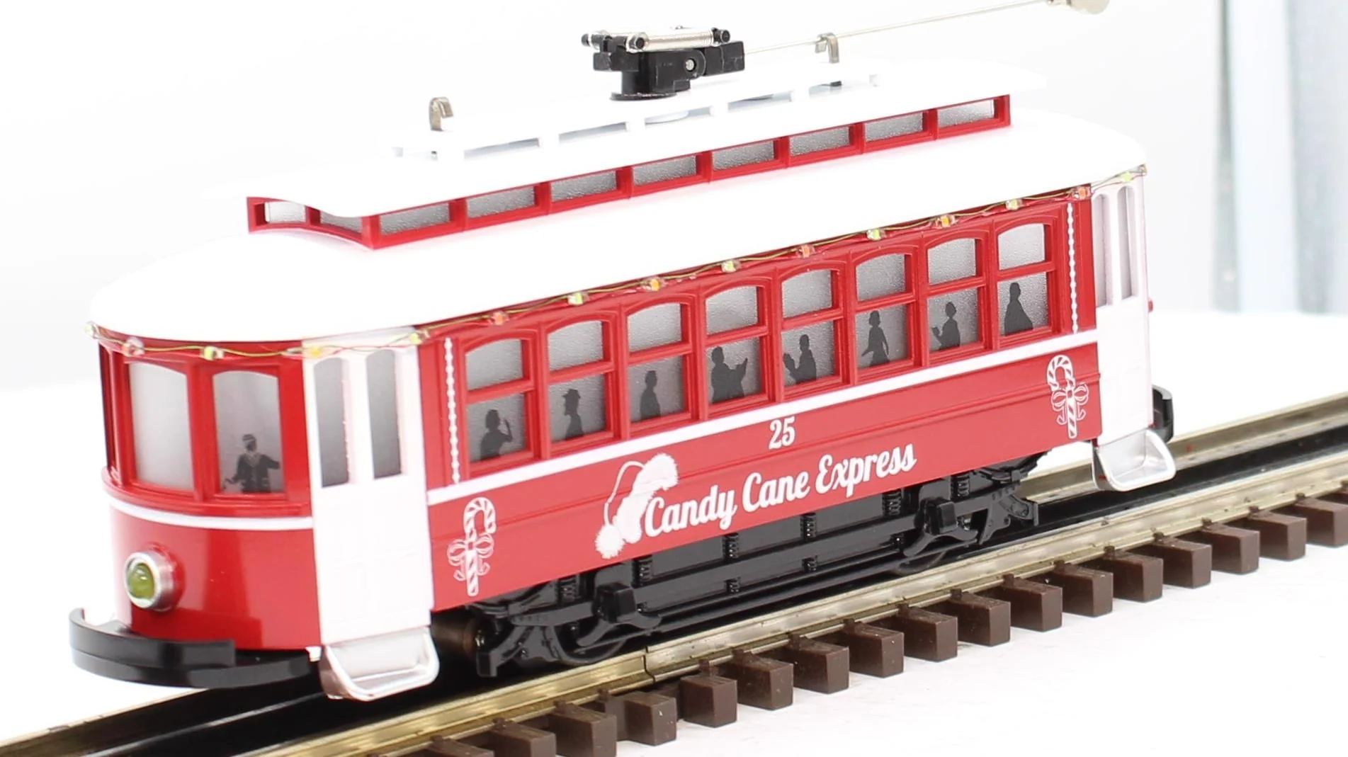 MTH Railking 30-5237 Christmas Bump-n-Go Trolley With LED Lights Candy Cane Express O SCALE Like New - Image 4