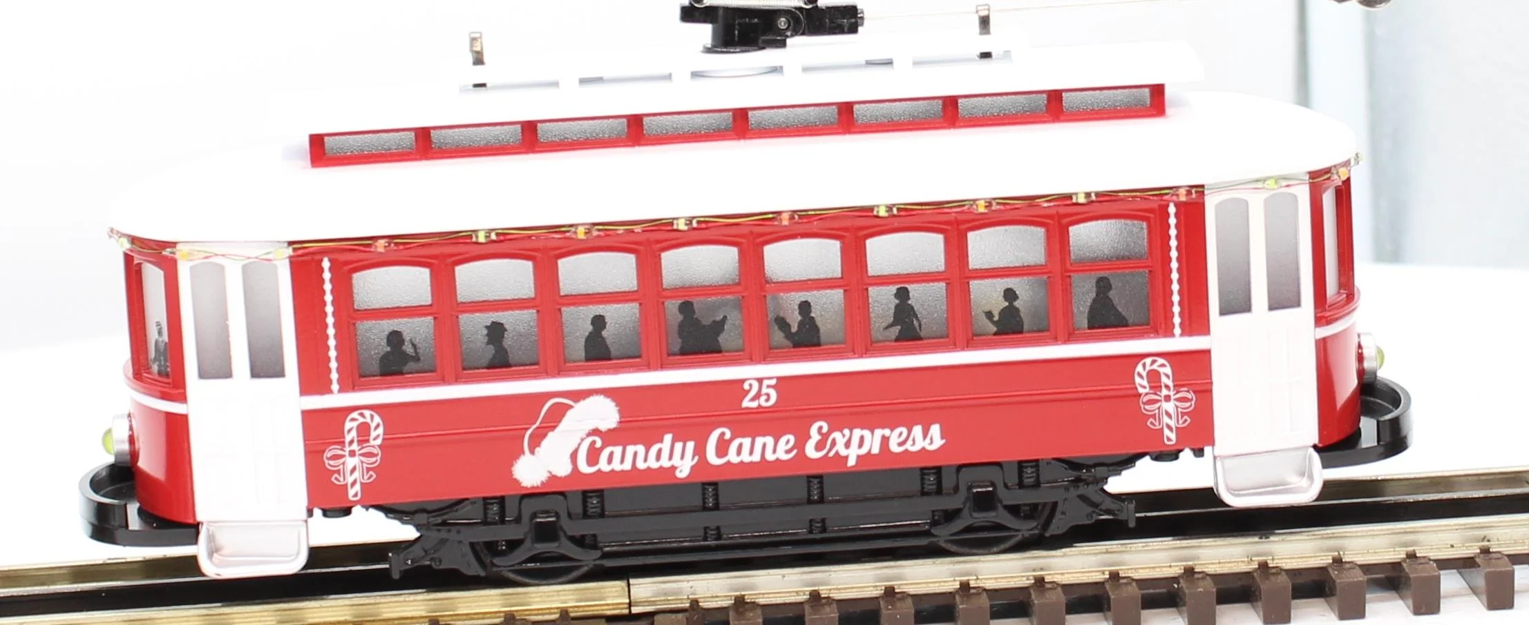 MTH Railking 30-5237 Christmas Bump-n-Go Trolley With LED Lights Candy Cane Express O SCALE Like New - Image 5