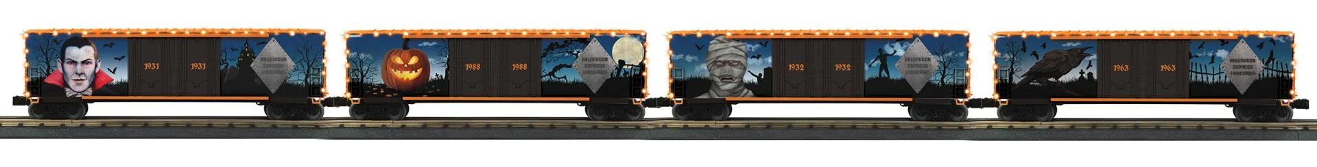 MTH RailKing 30-70149 Halloween 50' Double Door 4 Boxcar Set limited O SCALE NEW