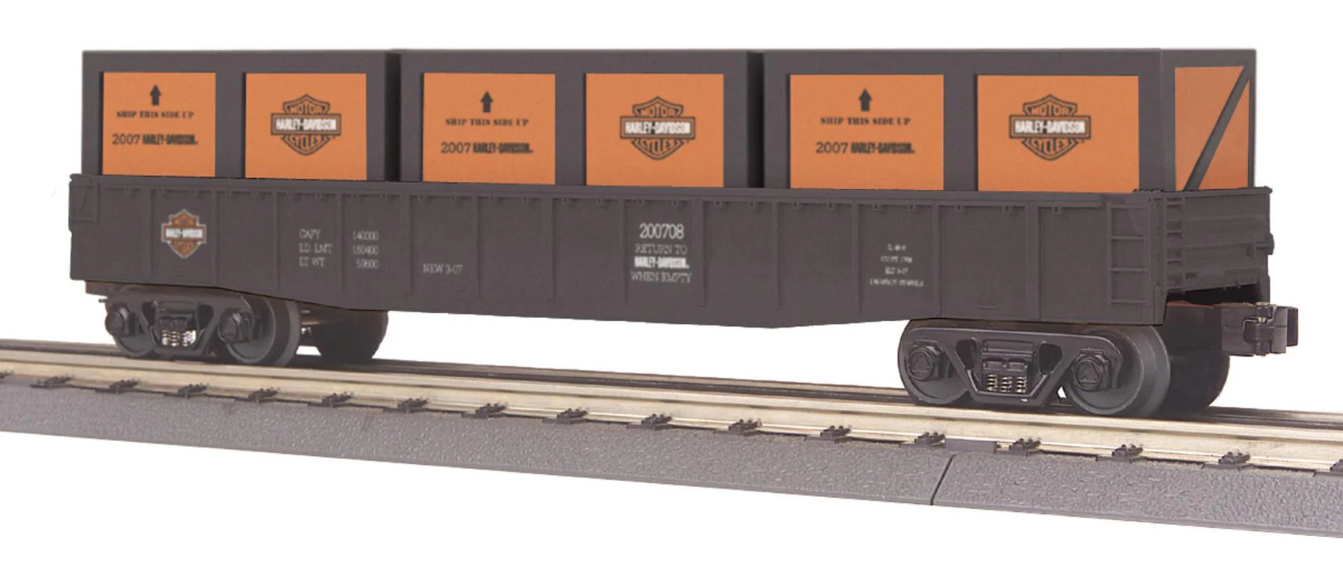 MTH Railking 30-72001 Harley-Davidson RailKing Gondola Car w/Crates O SCALE Used Excellent No Box
