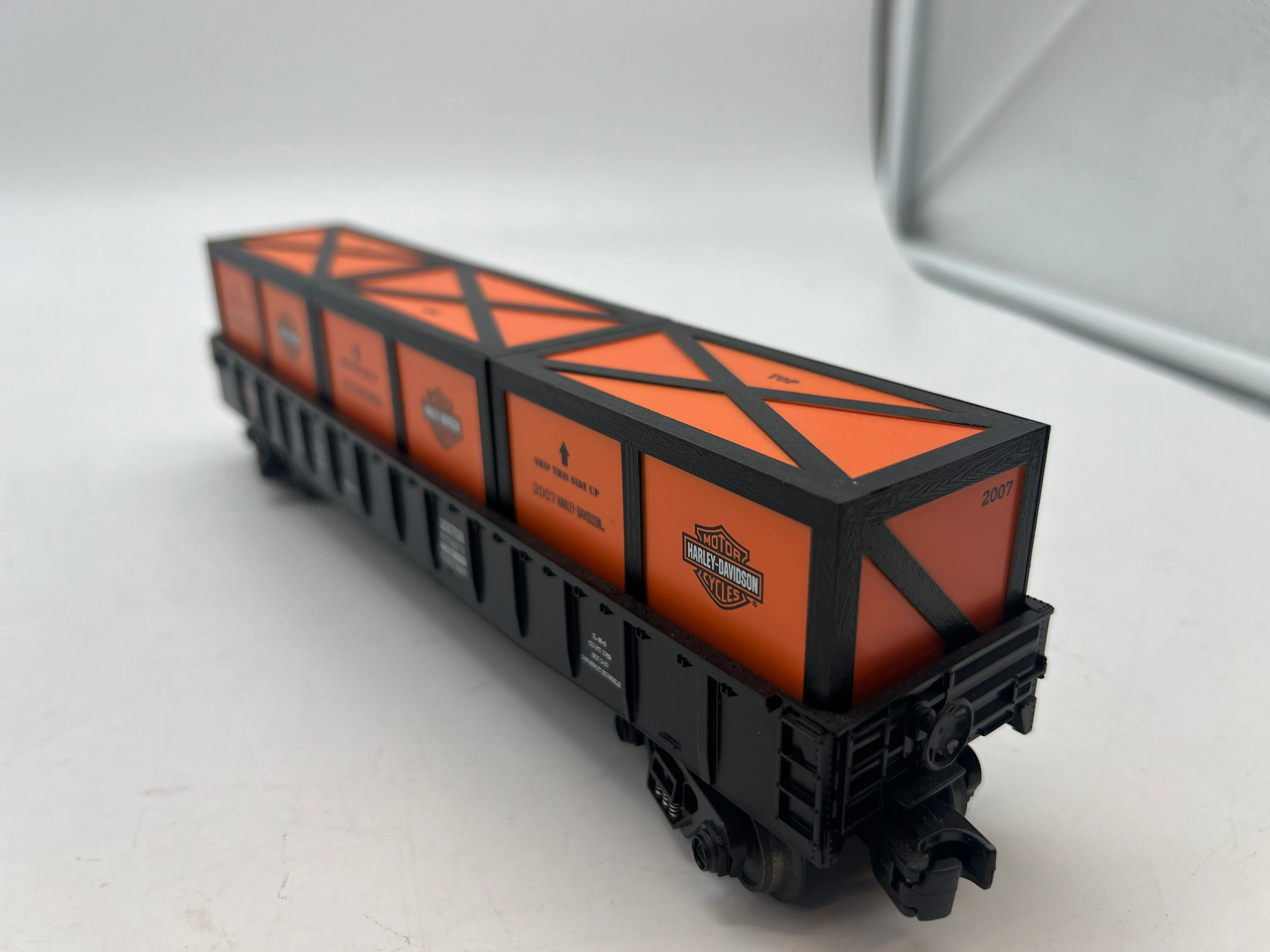 MTH Railking 30-72001 Harley-Davidson RailKing Gondola Car w/Crates O SCALE Used Excellent No Box - Image 3