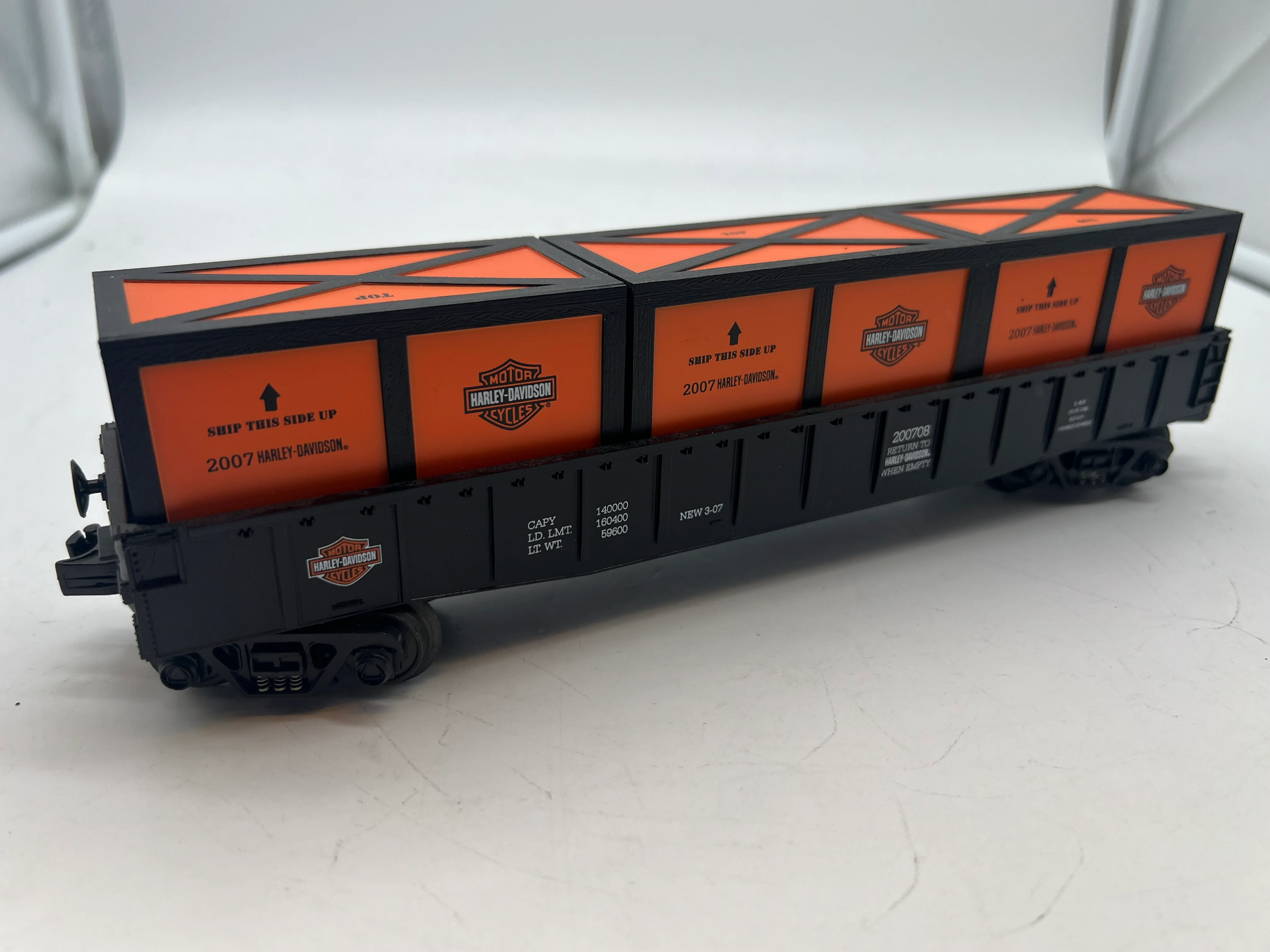 MTH Railking 30-72001 Harley-Davidson RailKing Gondola Car w/Crates O SCALE Used Excellent No Box - Image 4