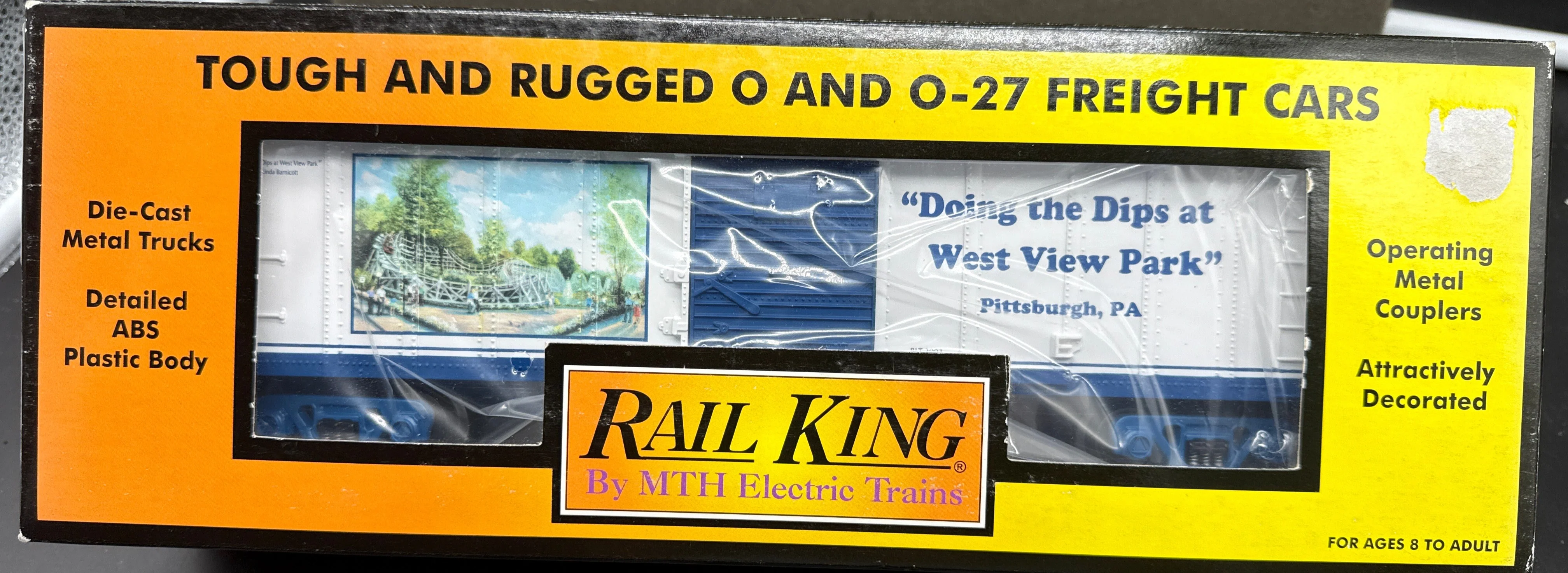 MTH Railking 30-74123 West View Dips Boxcar faded box flaps O SCALE NEW Damaged Box