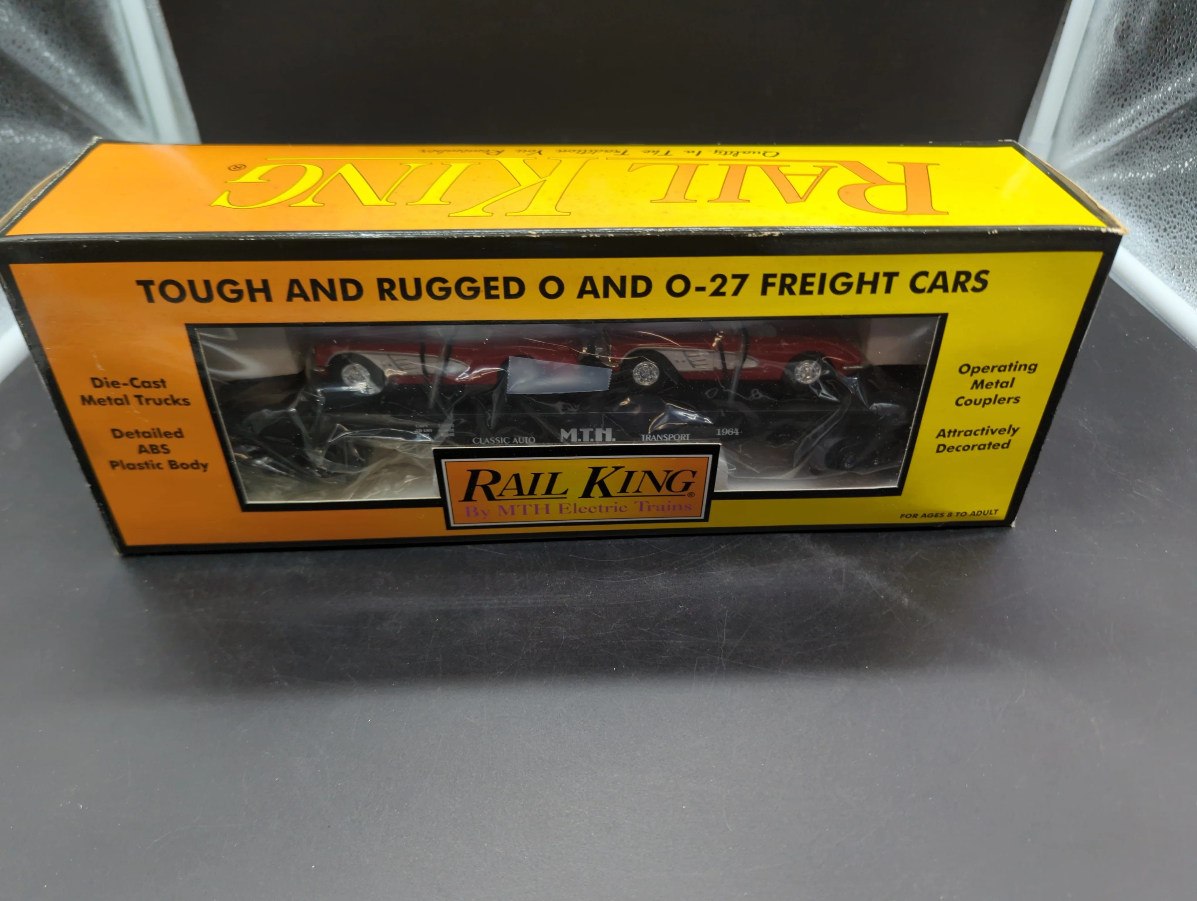 MTH Railking 30-7624 Auto Transport Flat Car - MTH Auto w/Ertl '64 Vettes #1964. O SCALE NEW - Image 4