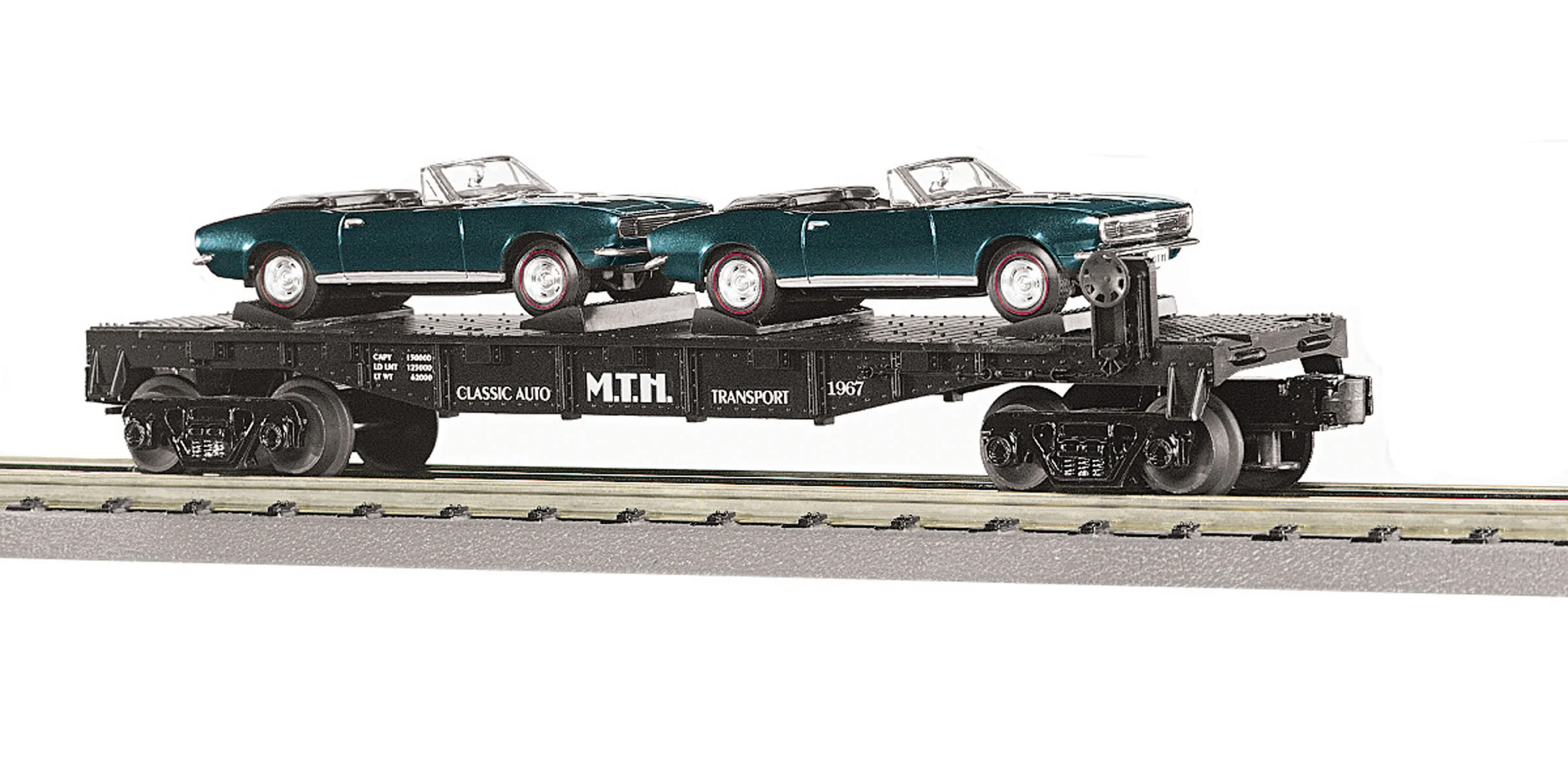 MTH Railking 30-7670 MTH Transport Flat Car w/'67 Camaros - MTH Transport Car 1967 O SCALE NEW