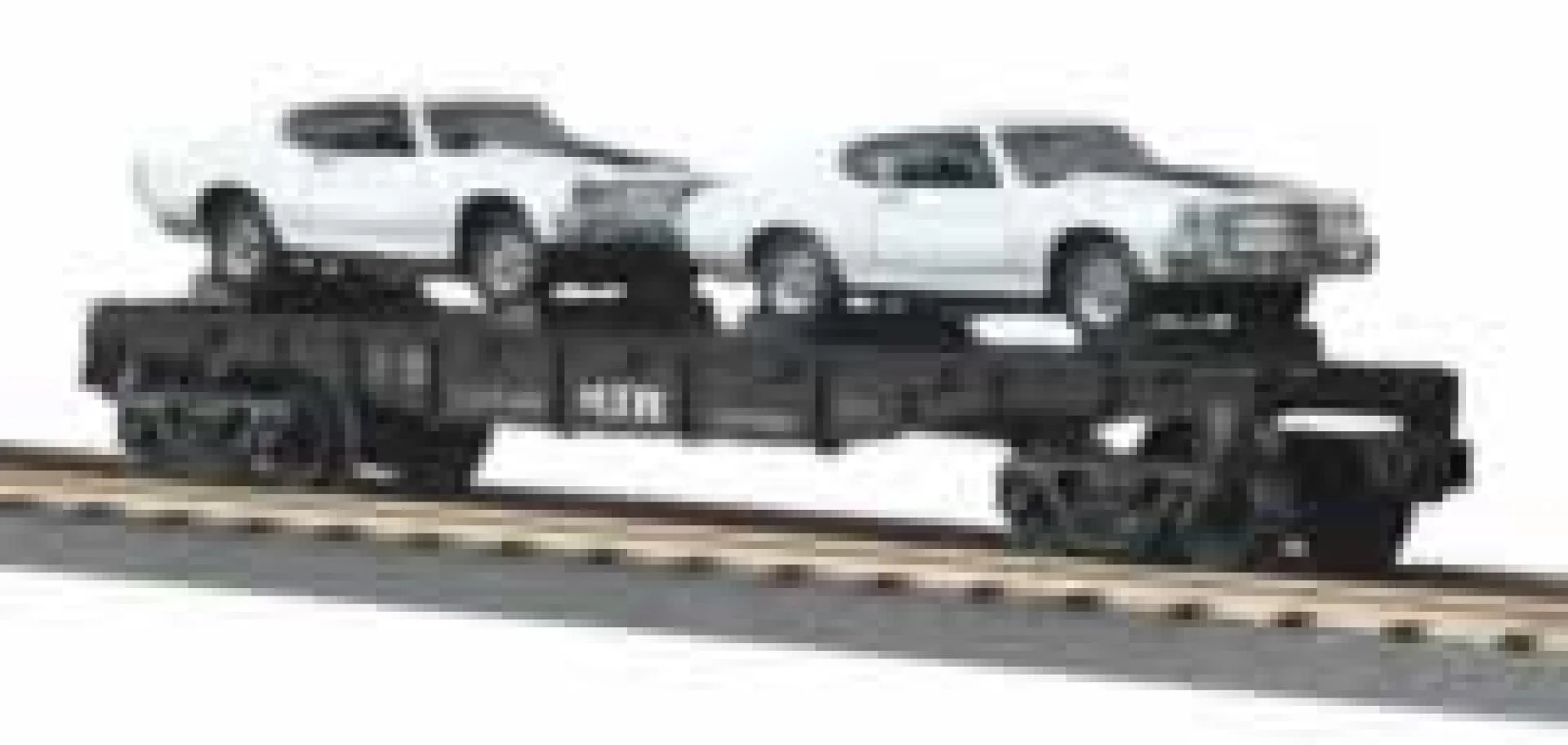 MTH Railking 30-7680 MTH Transport Flat Car - MTH Transport w/(2) 1970 Chevelle (White w/Black Stripe) O SCALE NEW