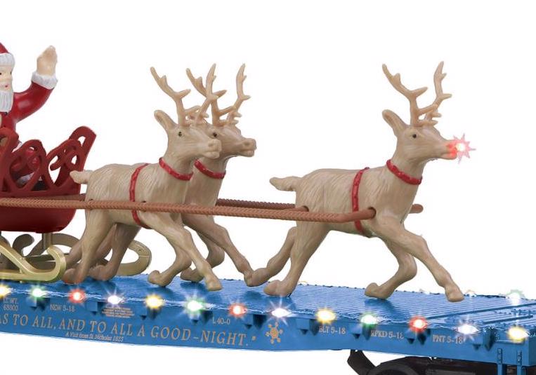 MTH Railking 30-76863 North Pole RailKing Flat Car w/LED Lights Santa Sleigh & Reindeer O SCALE NEW
