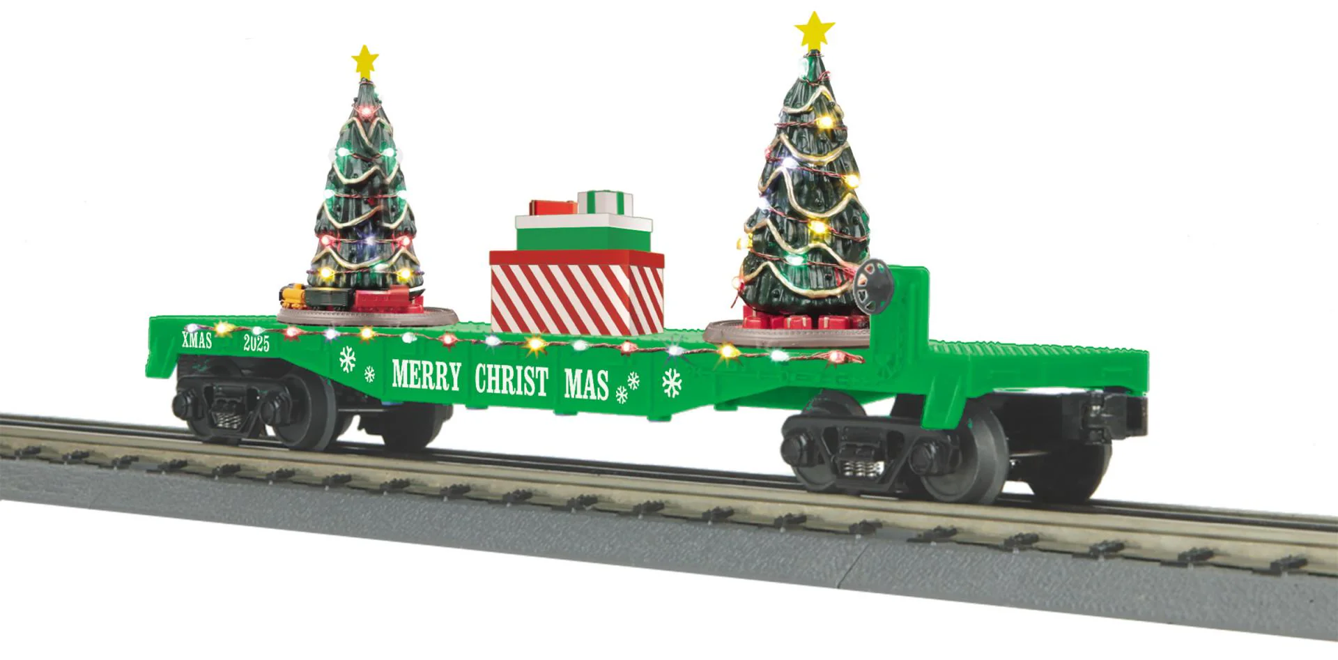 MTH RailKing 30-76943 Christmas GREEN Flat Car 2025 limited O SCALE NEW